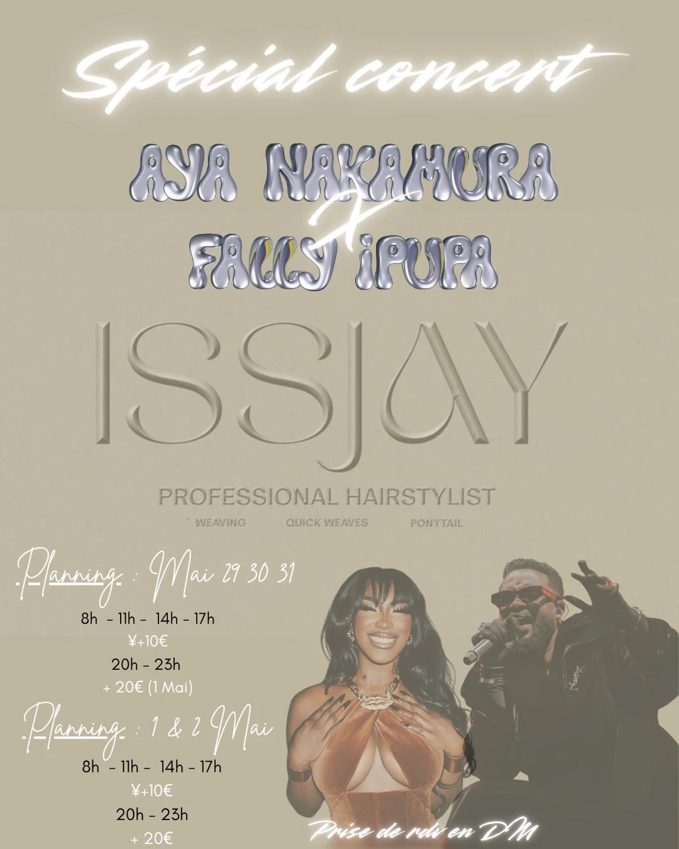 Planning ouvert sp&eacute;cial concert les filles 
Prise de rendez-vous sur whats App ou en DM 💋
*Layers offert pour toute les presta*