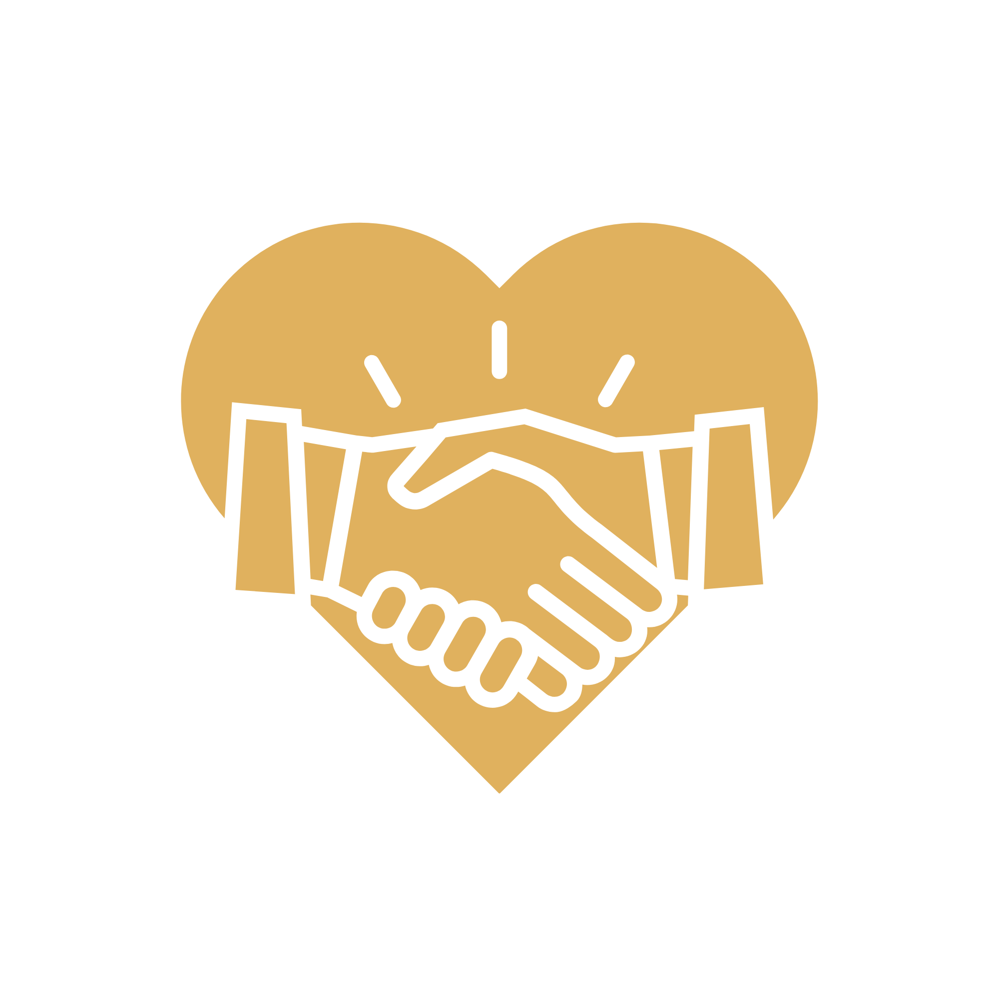Black background with gold heart-shaped illustration of a handshake, signifying agreement or partnership.