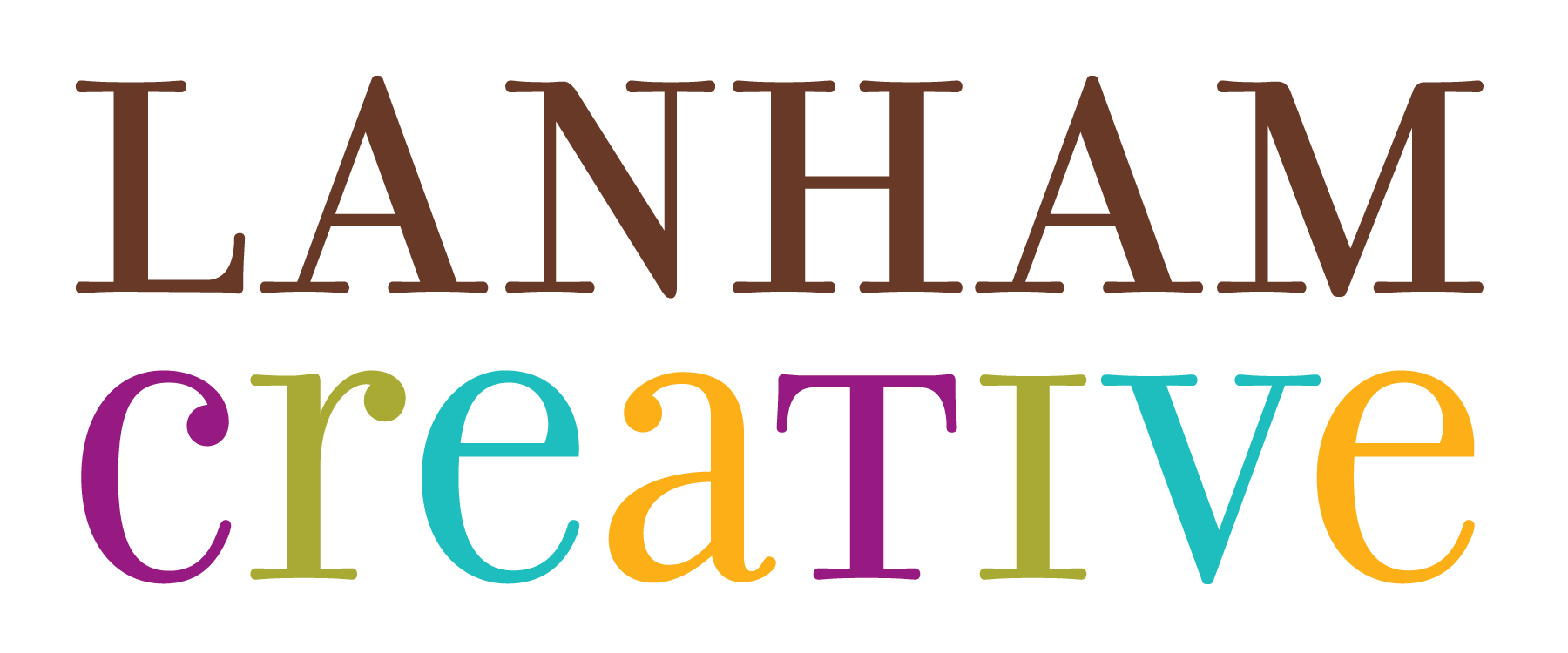 Colorful text reading "LANHAM creative" with "LANHAM" in brown and "creative" in various bright colors.