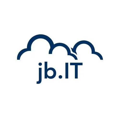 Cloud outline above the text 'jb.IT' in blue on a white background.