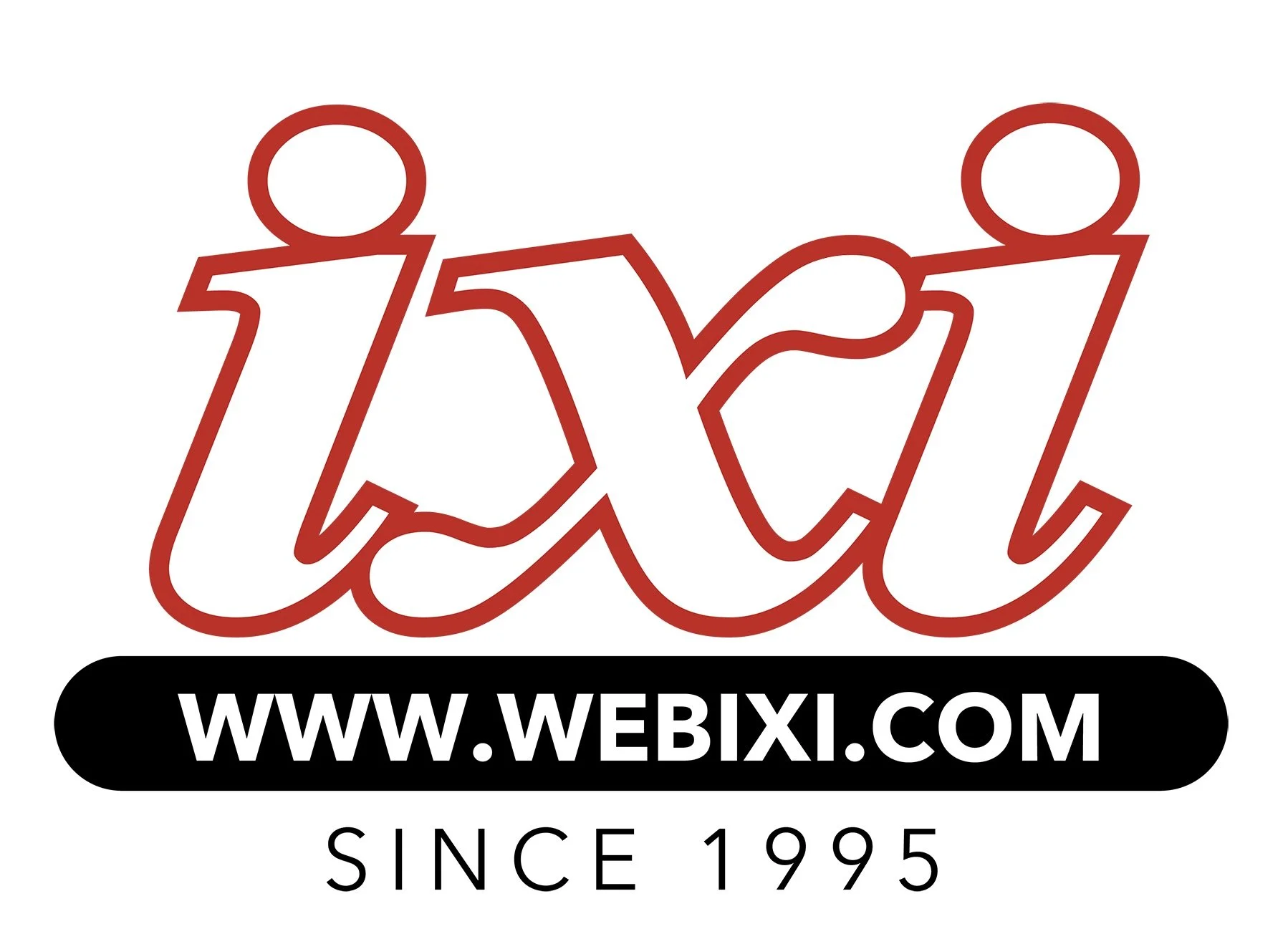 Logo with the word "tixi" in red outlined letters, a black oval with a website URL, and text "SINCE 1995" underneath.