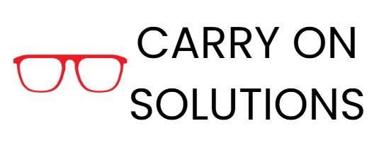 Red eyeglasses icon with the text 'Carry On Solutions' in black capital letters.