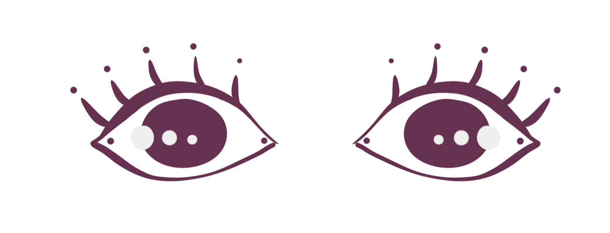 Stylized purple eyes with black lashes and white dots.