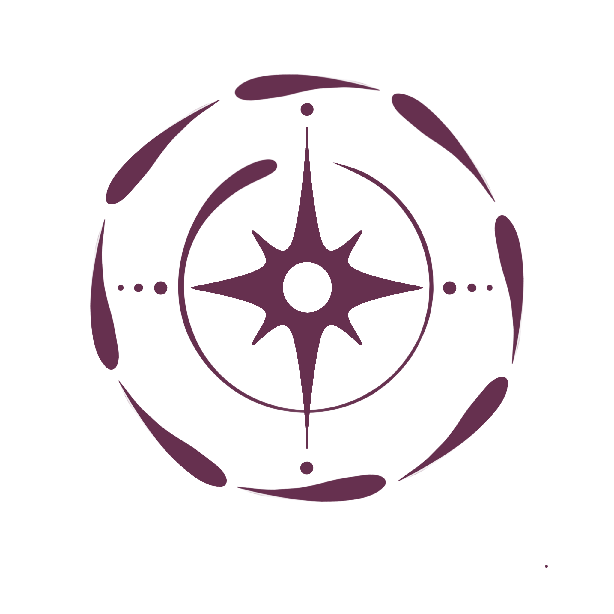 Stylized purple octopus illustration with a central eye and curved tentacles, set against a black background.