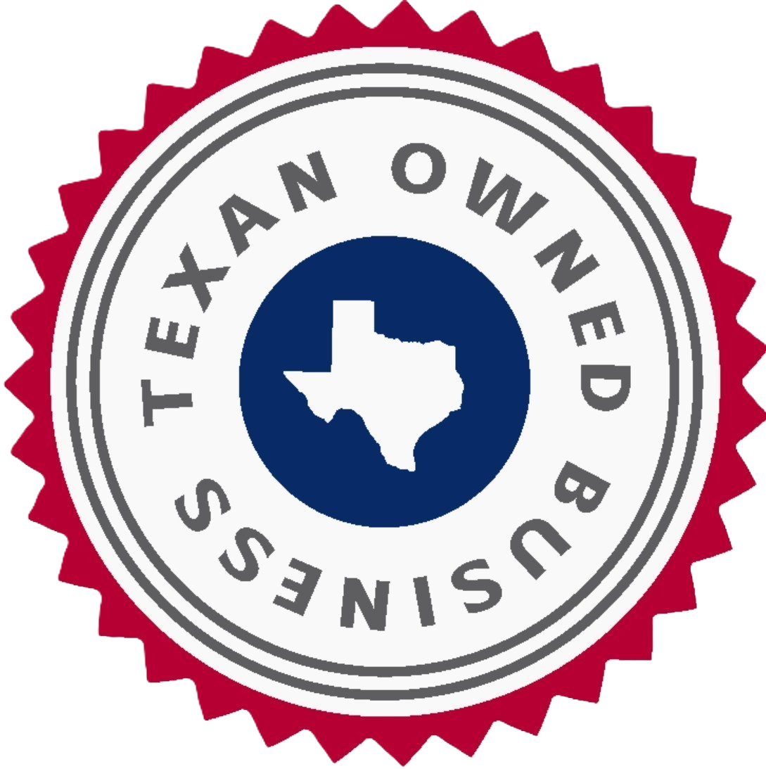 Seal with the Texas state shape in the center and the words 'Texas Owned Business' around it.