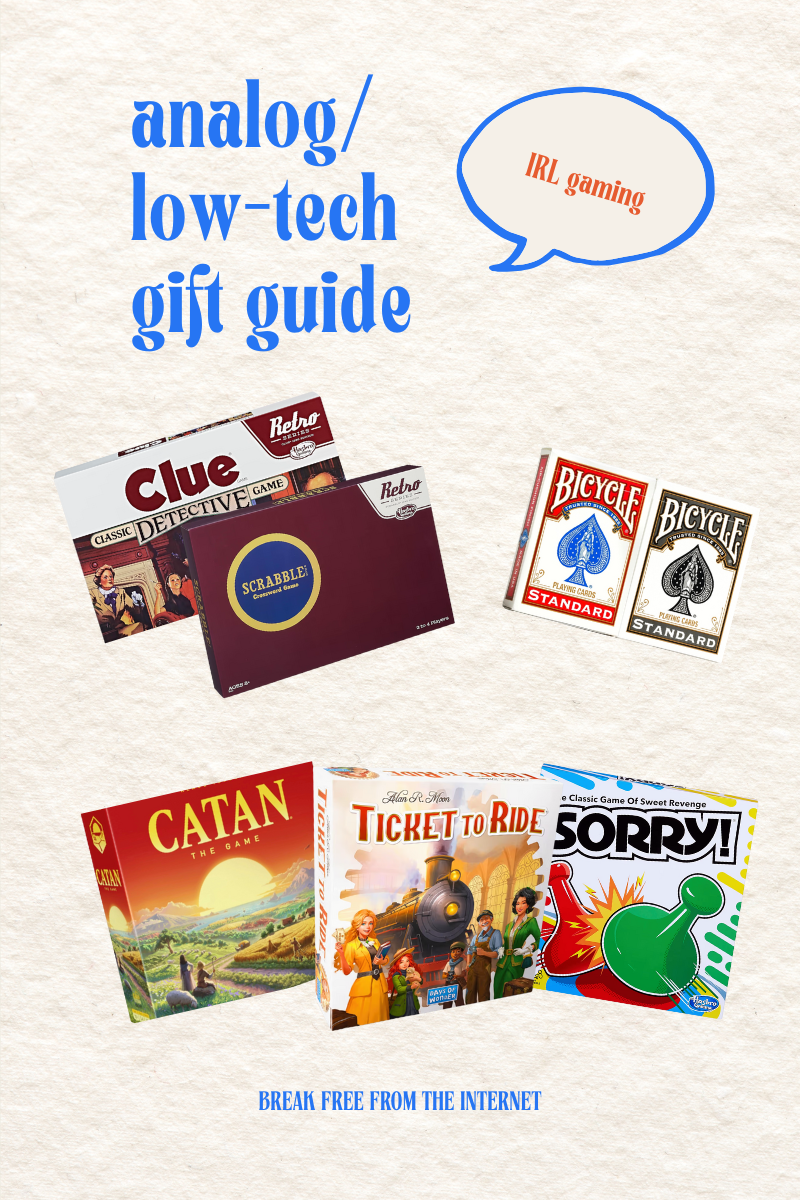 Board games including Catan, Clue, and Scrabble