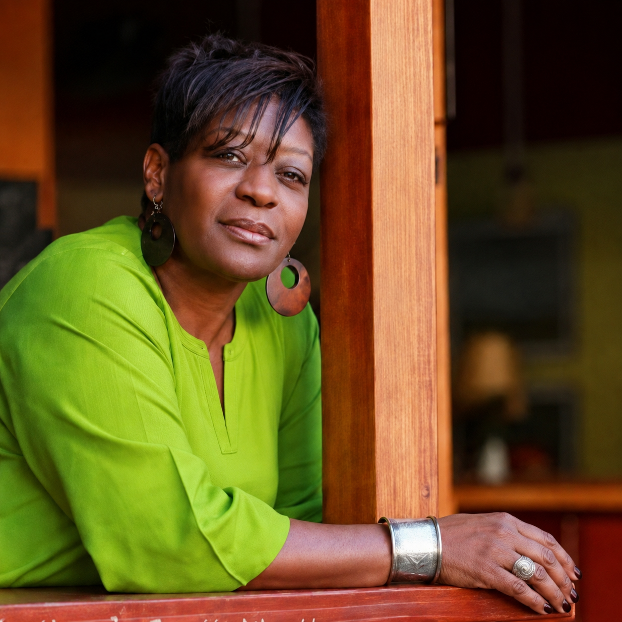 Dr. MarQuita A Carmichael in green dress- photo by Josette Wyatt,  In The Moment Portraiture