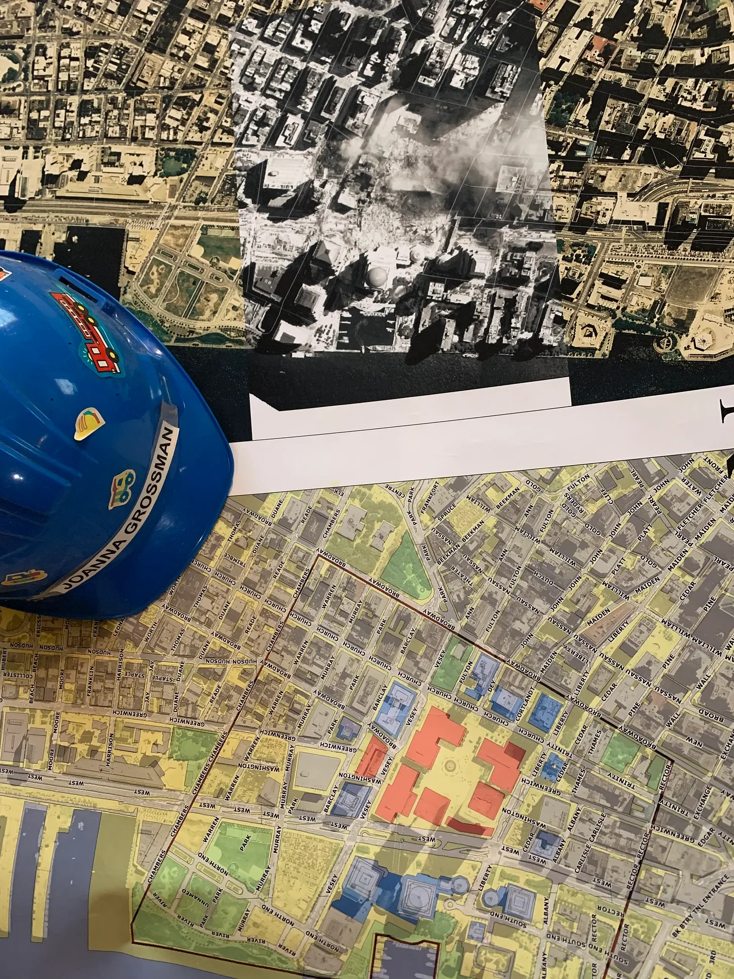 Maps of the World Trade Center wreckage produced by Joanna during her time as a responder on the World Trade Center for the New York City Office of Emergency Management.