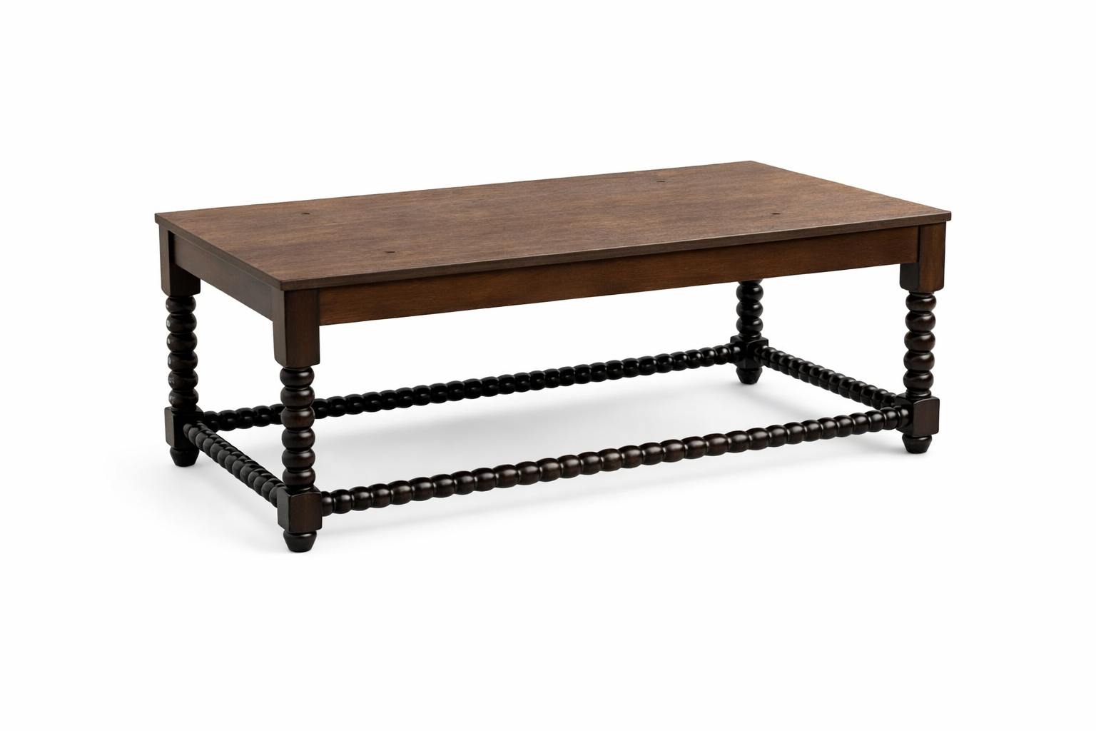 SLF570-01 
SLF570-01BWAL Bench Bring classic character to your living room with this dark wood coffee table featuring traditional turned spindle legs and stretcher detailing. The rich Black Walnut finish and clean rectangular top create a timeless lo