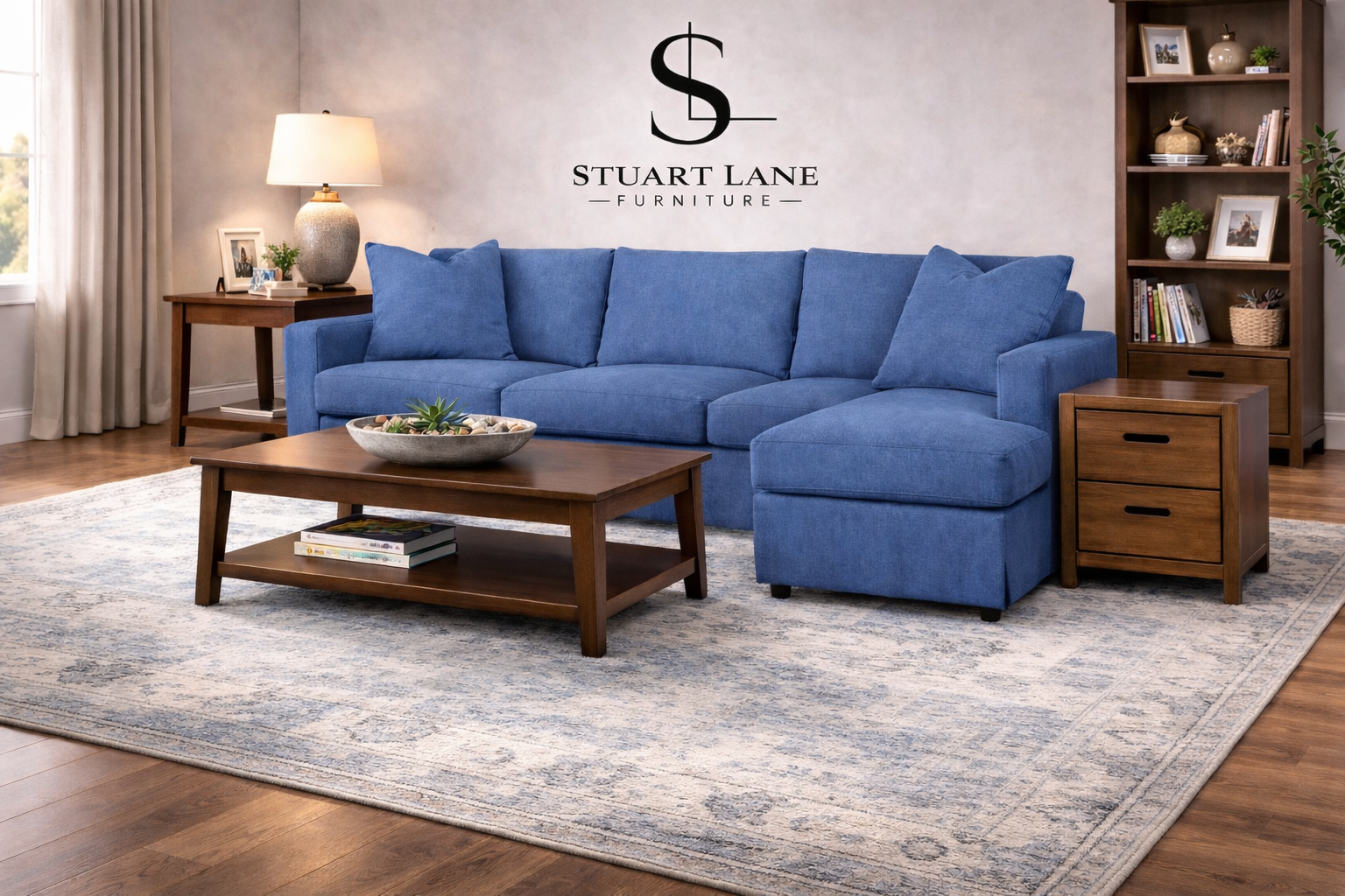 SLF9021 Bring timeless comfort and relaxed style to your living space with this LAF sofa and RAF chaise sectional in Classic Indigo slipcover fabric. Designed with a clean-lined silhouette and tailored skirt, this sectional delivers a casual yet refi