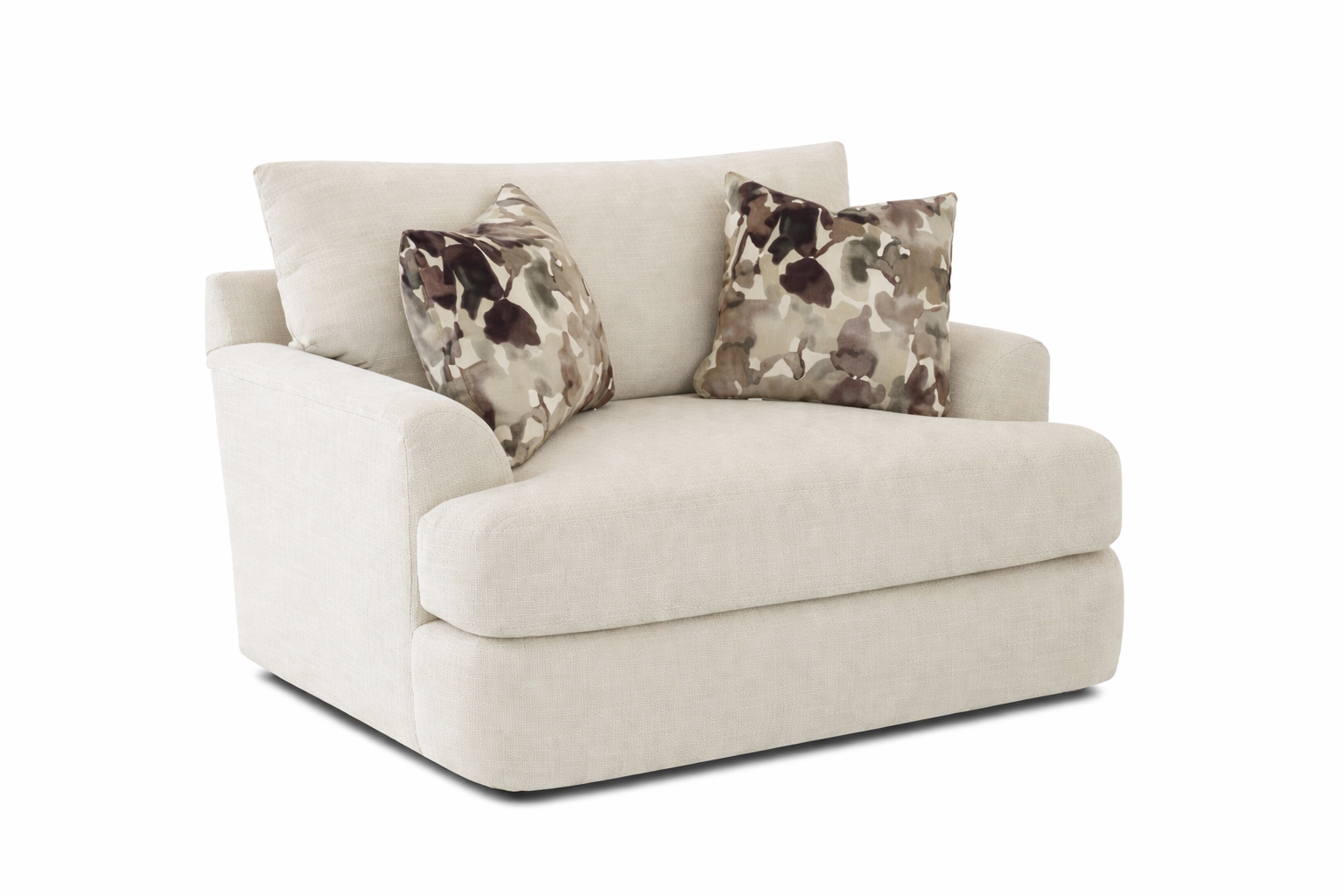 SLF56083 Cuddler Chair Create the ultimate cozy corner with this oversized cuddler chair upholstered in soft Plush Linen fabric. Designed for sink-in comfort, this wide accent chair features deep seating, supportive back cushioning, and plush armrest