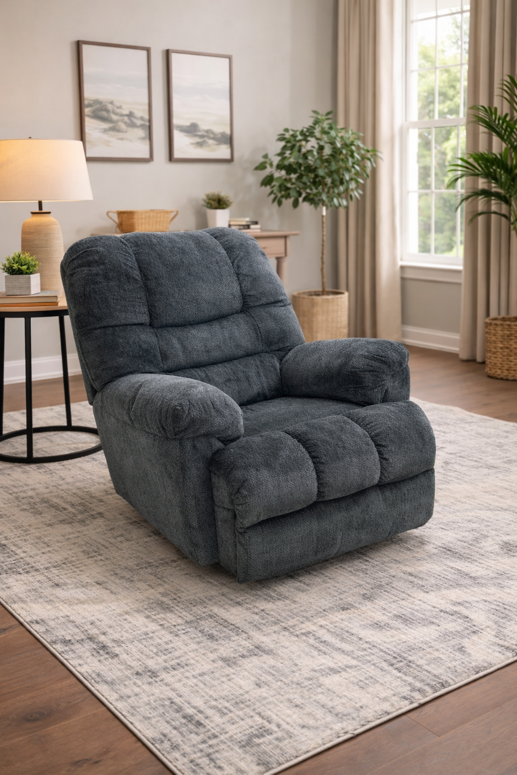 SLF772P Powered Recliner in Dawson Denim. Powered Comfort. Designed for Every Room.
Delivers relaxed sophistication with dependable motion performance. Upholstered in a luxurious chenille fabric with a rich denim tone, this recliner offers a soft han