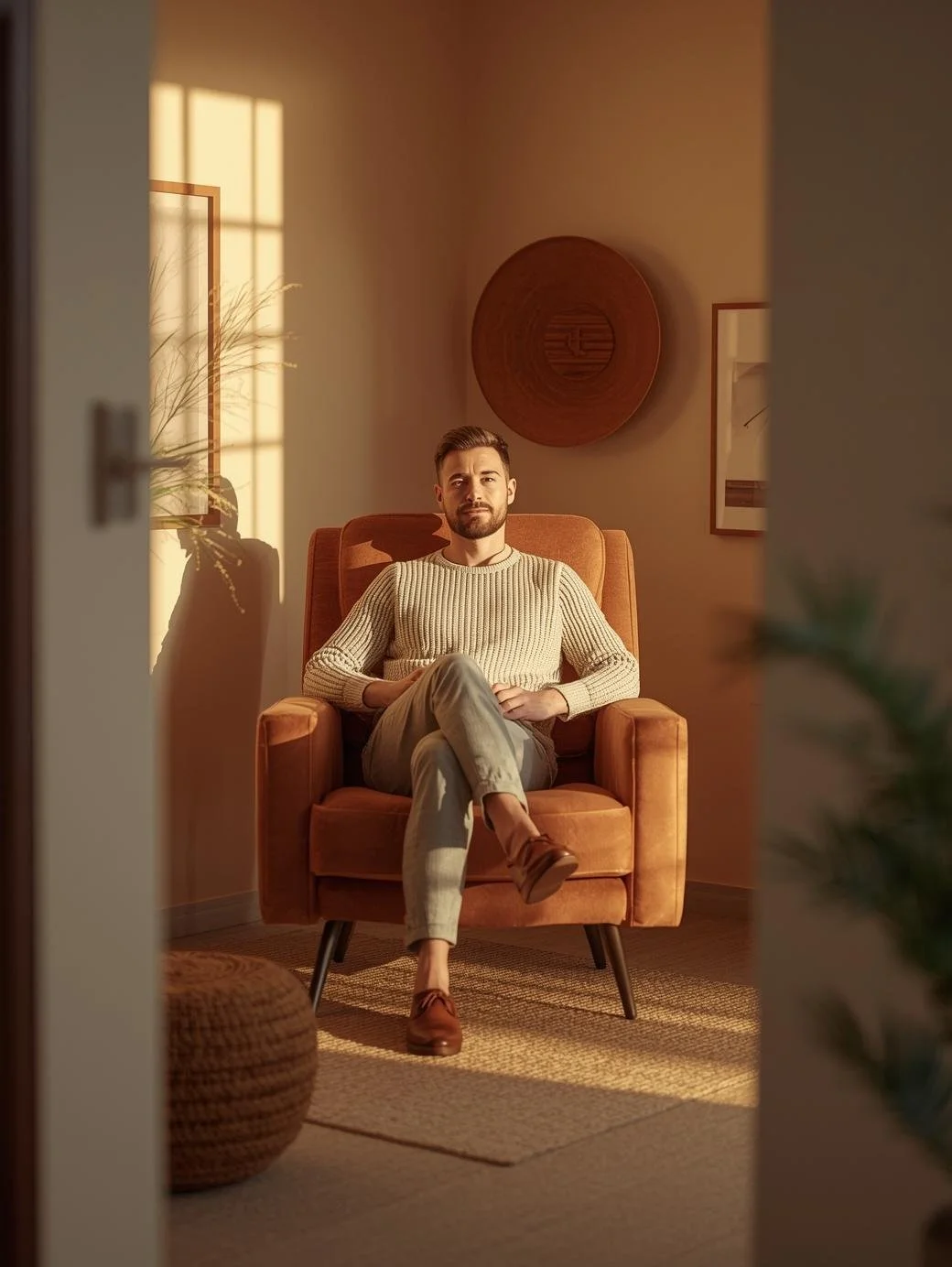 Adult client in a calm therapy office in Illinois designed for anxiety and trauma support.
