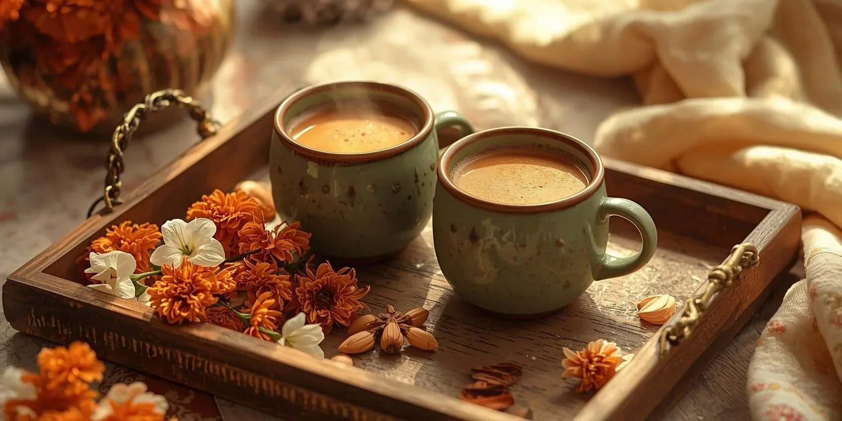 2 mugs of tea on a wooden tray representing challenges with family and cultural differences in relationships
