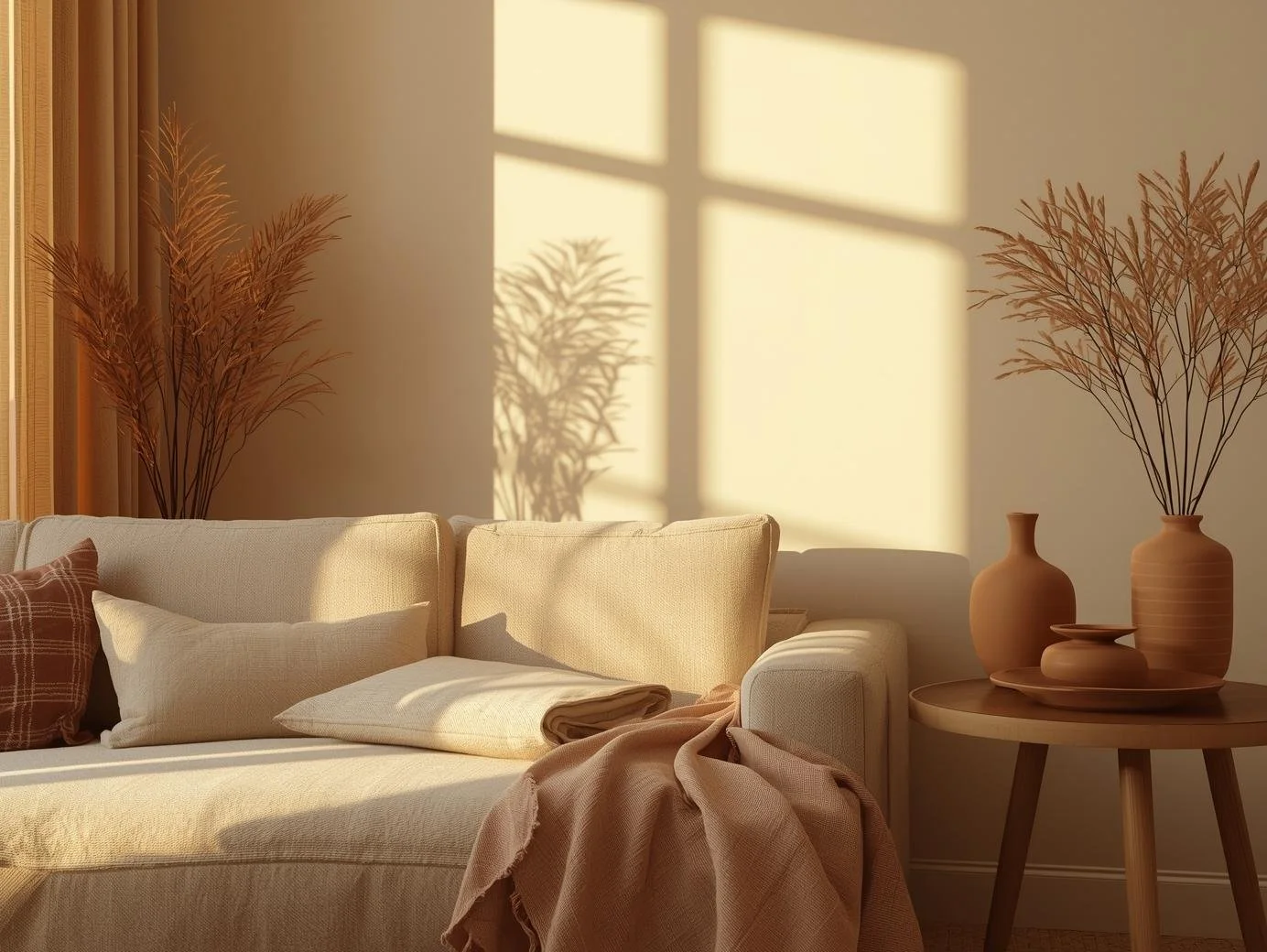 Warm neutral living room representing recovery from stress and burnout in Illinois.