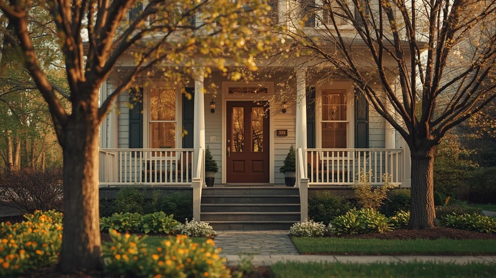 Cozy home with spring greenery and amber sunlight in Illinois, symbolizing therapy support for seasonal depression in spring.
