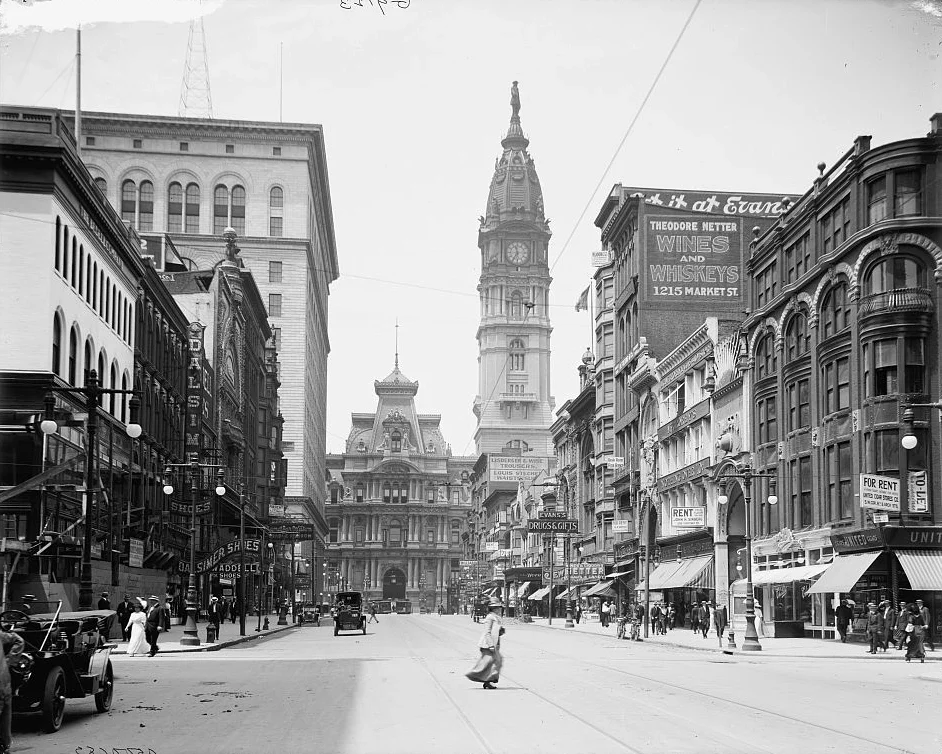 Historic photo of Market Street in Philadelphia circa 1920s