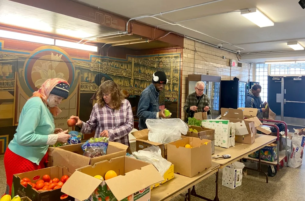 Produce is is picked up weekly by volunteer drivers, members then sort, pack and deliver to members