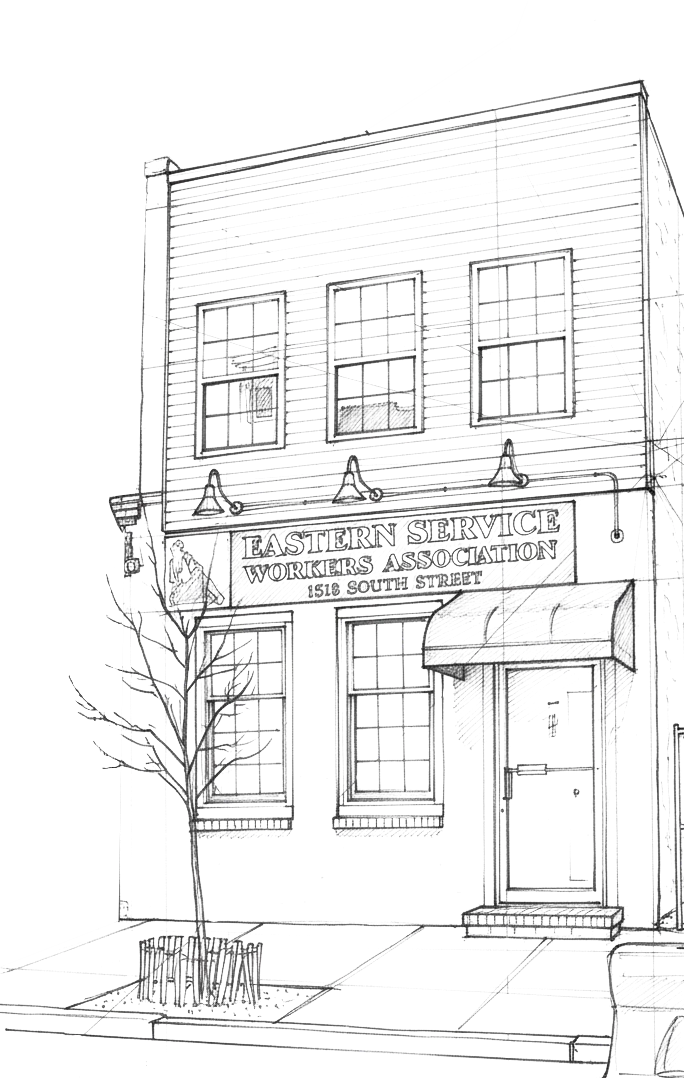 Pencil sketch of ESWA's office central in Philadelphia