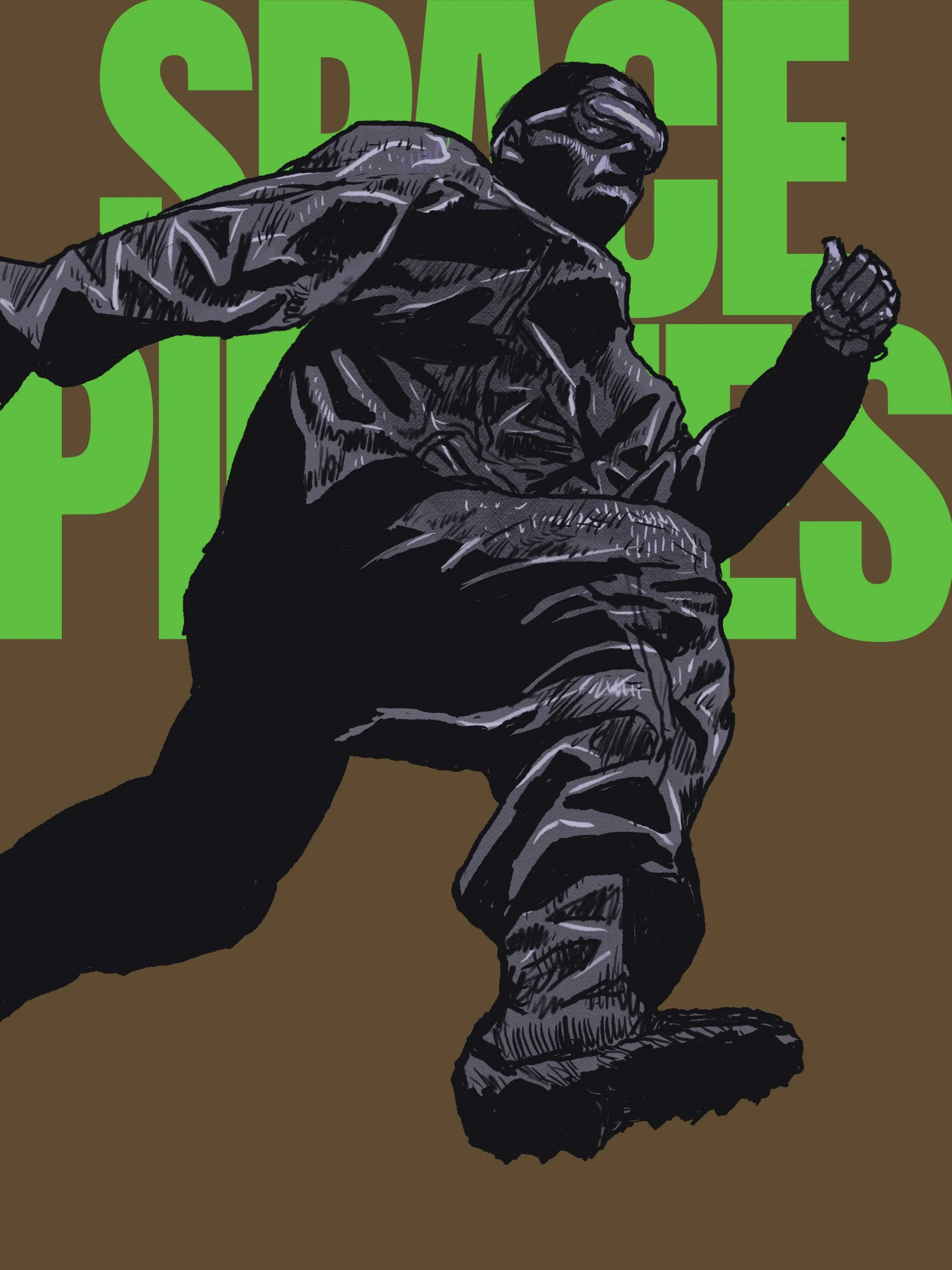 An illustration of a breakdancer in a dynamic pose with the words 'SPACE BEATS' in large green letters in the background.