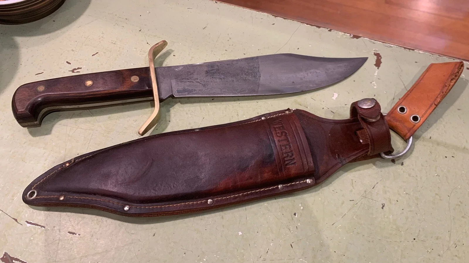 Vintage W49 Large Bowie Knife with Original Western Leather Sheath