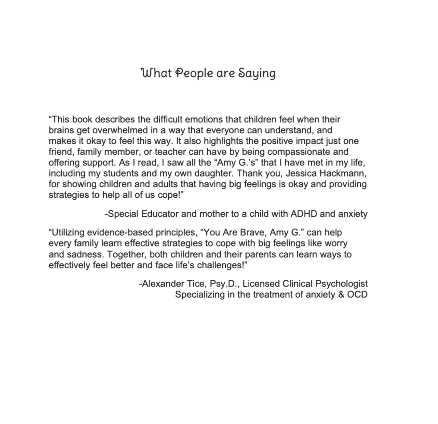 Interior included reviews of You are Brave, Amy G.