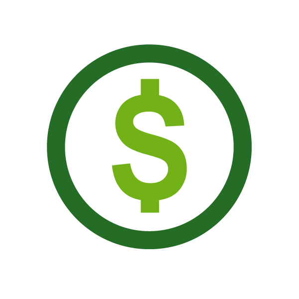 Green dollar sign inside a circle on a black background.