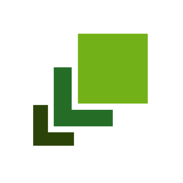 Three green rectangular shapes arranged diagonally, with black outlines on a transparent background.