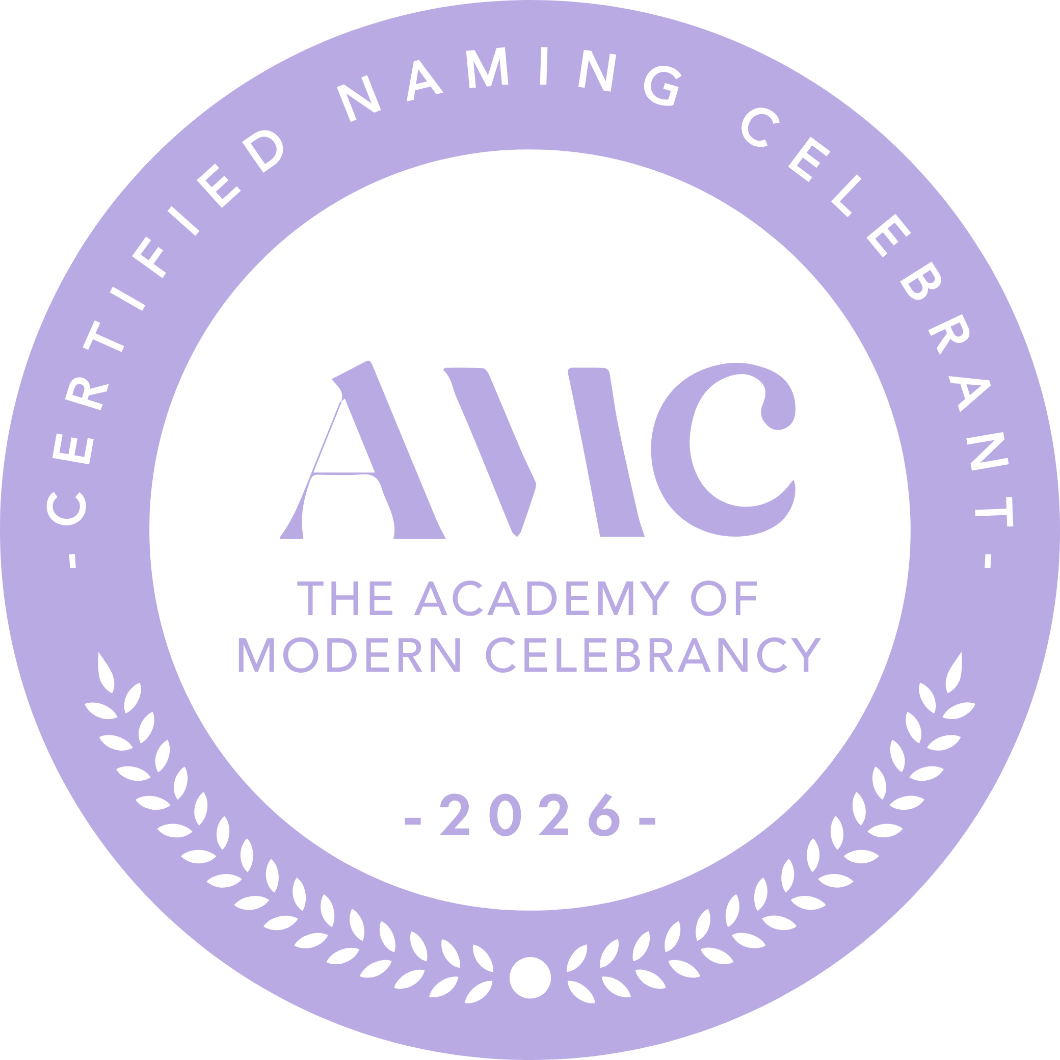 AMC qualified and certified Naming Celebrant badge
