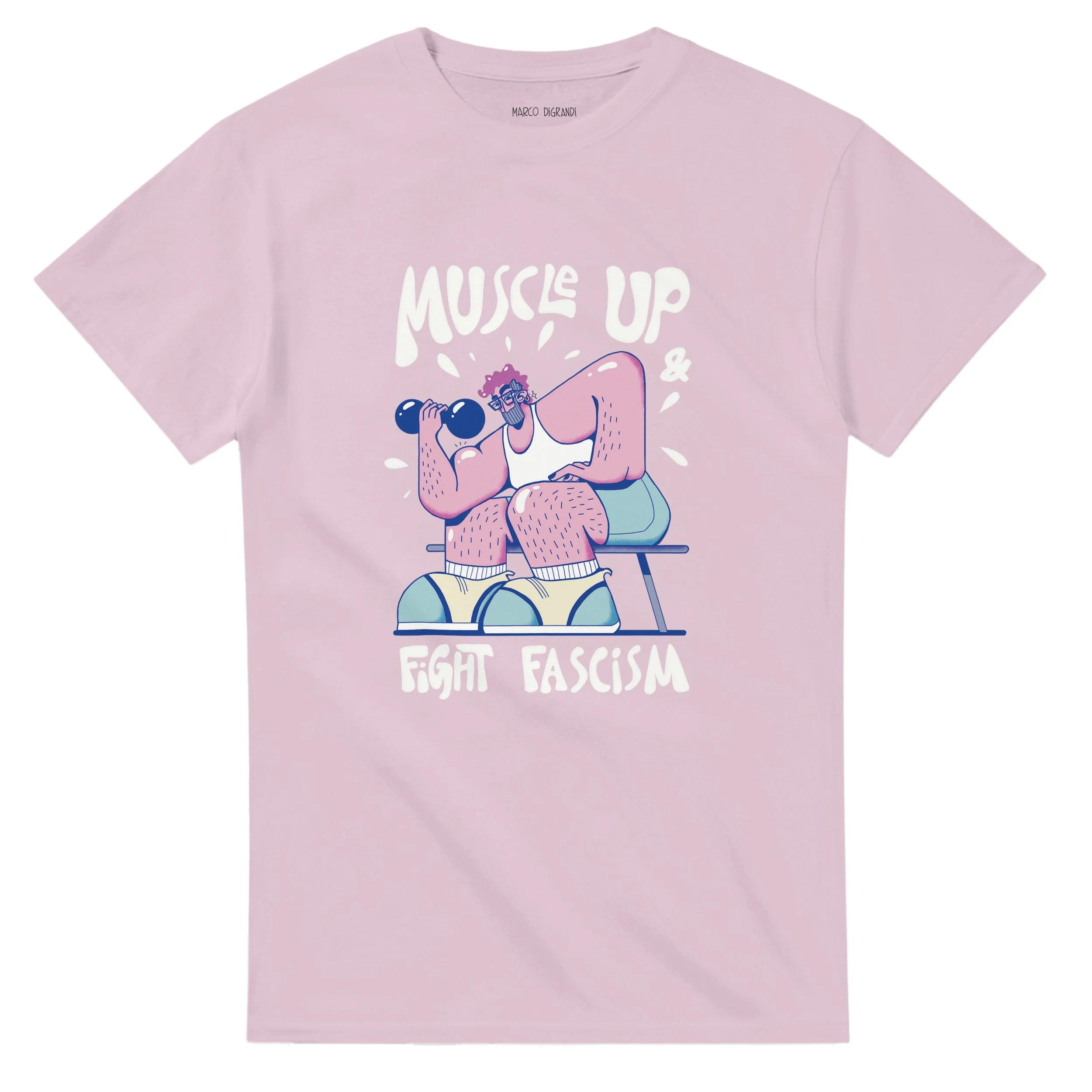 "Muscle Up And Fight Fascism" 100% cotton T-shirt | Gildan® 5000