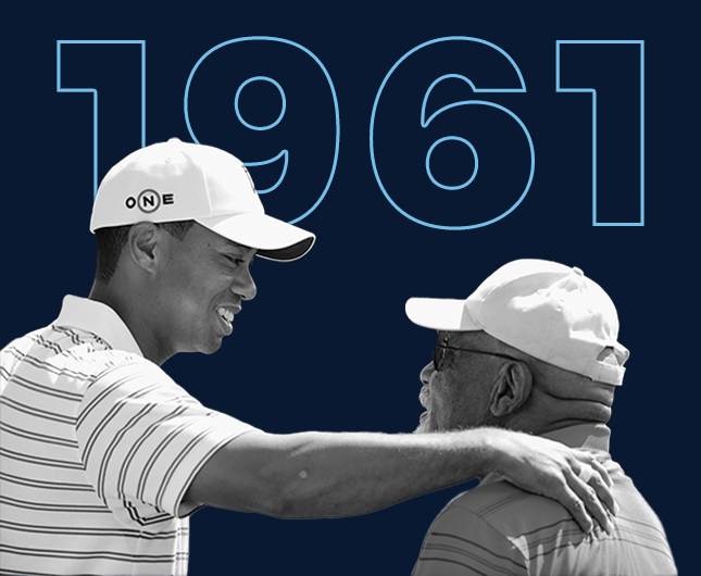 Graphic of Tiger Woods and Charlie Sifford with 1961 behind them