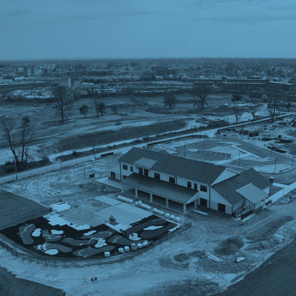 Overhead view of construction at Cobbs Creek Campus