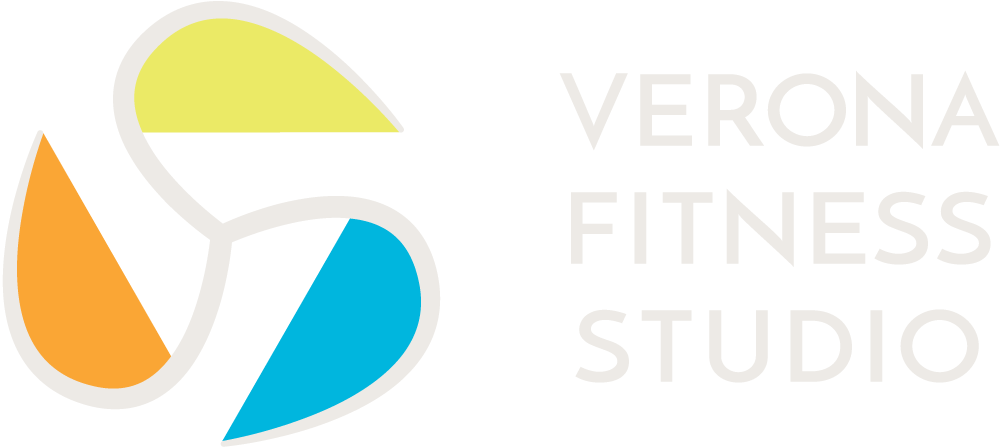 Logo of Verona Fitness Studio with abstract colorful shapes and text.