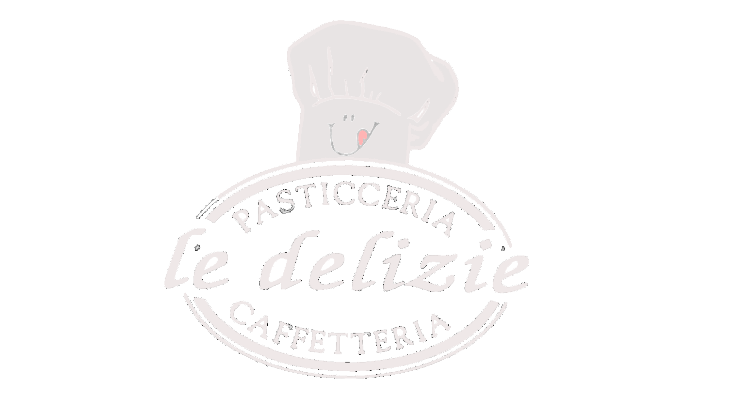 Logo di una pasticceria chiamata 'le delizie', con un cappello da chef che ha un volto sorridente