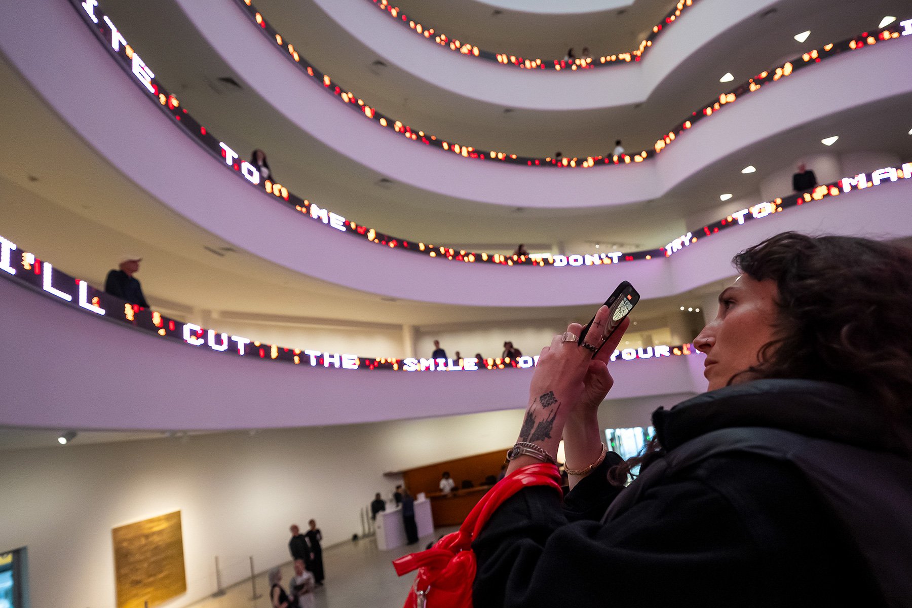 Installation for the Solomon R. Guggenheim Museum, 1989/2024
LED sign with blue, green, & red diodes
16.375 x 1944 in. / 41.6 x 4937.8 cm
Text: Inflammatory Essays, 1979–82
Installation: Jenny Holzer: Light Line, Solomon R. Guggenheim Museum, New Yor
