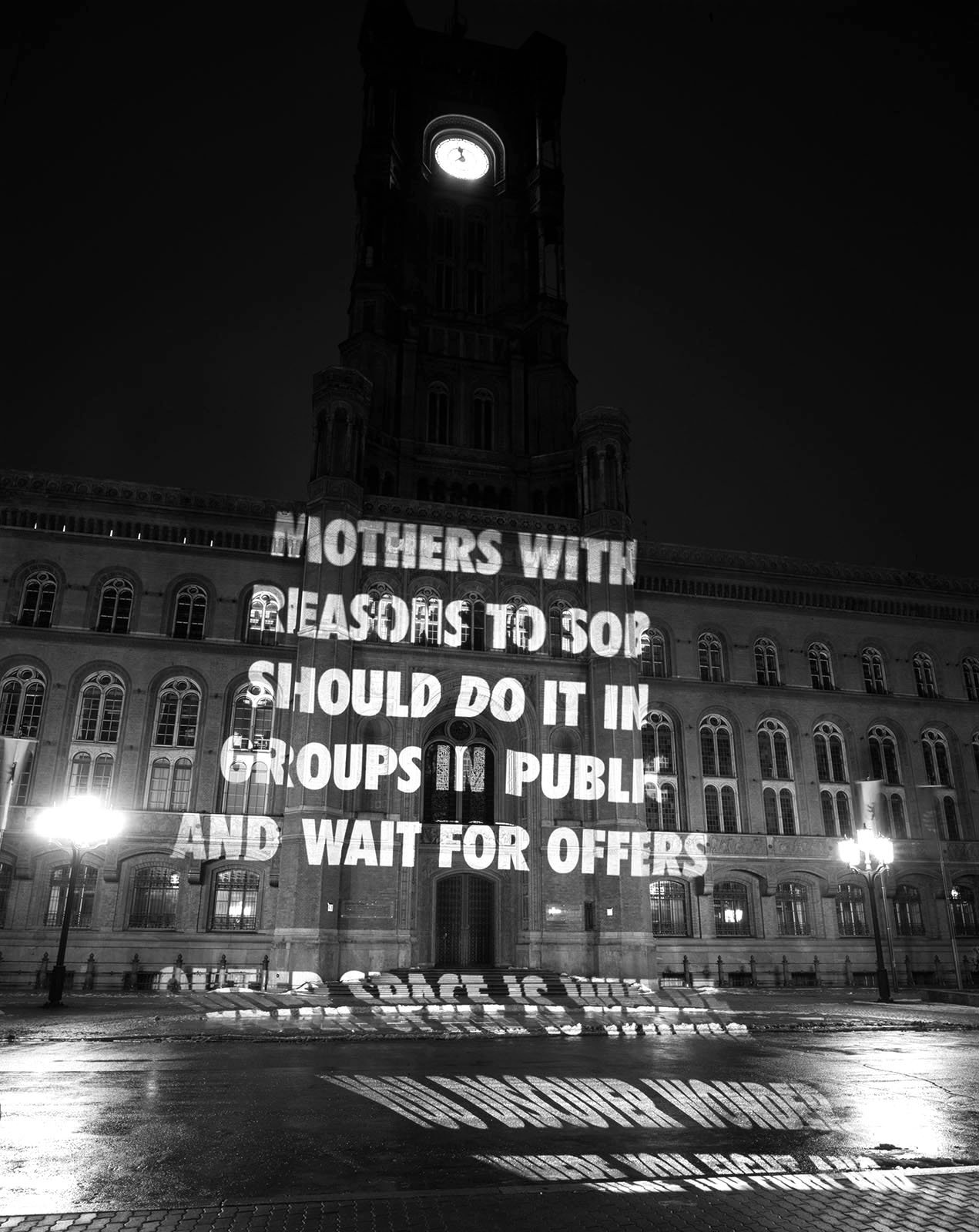 Site: Berlin Town Hall, Berlin, Germany
February 5, 2001
Text: Survival, 1983–85
Projection: FX Productions; Charles Passarelli
Photo: Attilio Maranzano