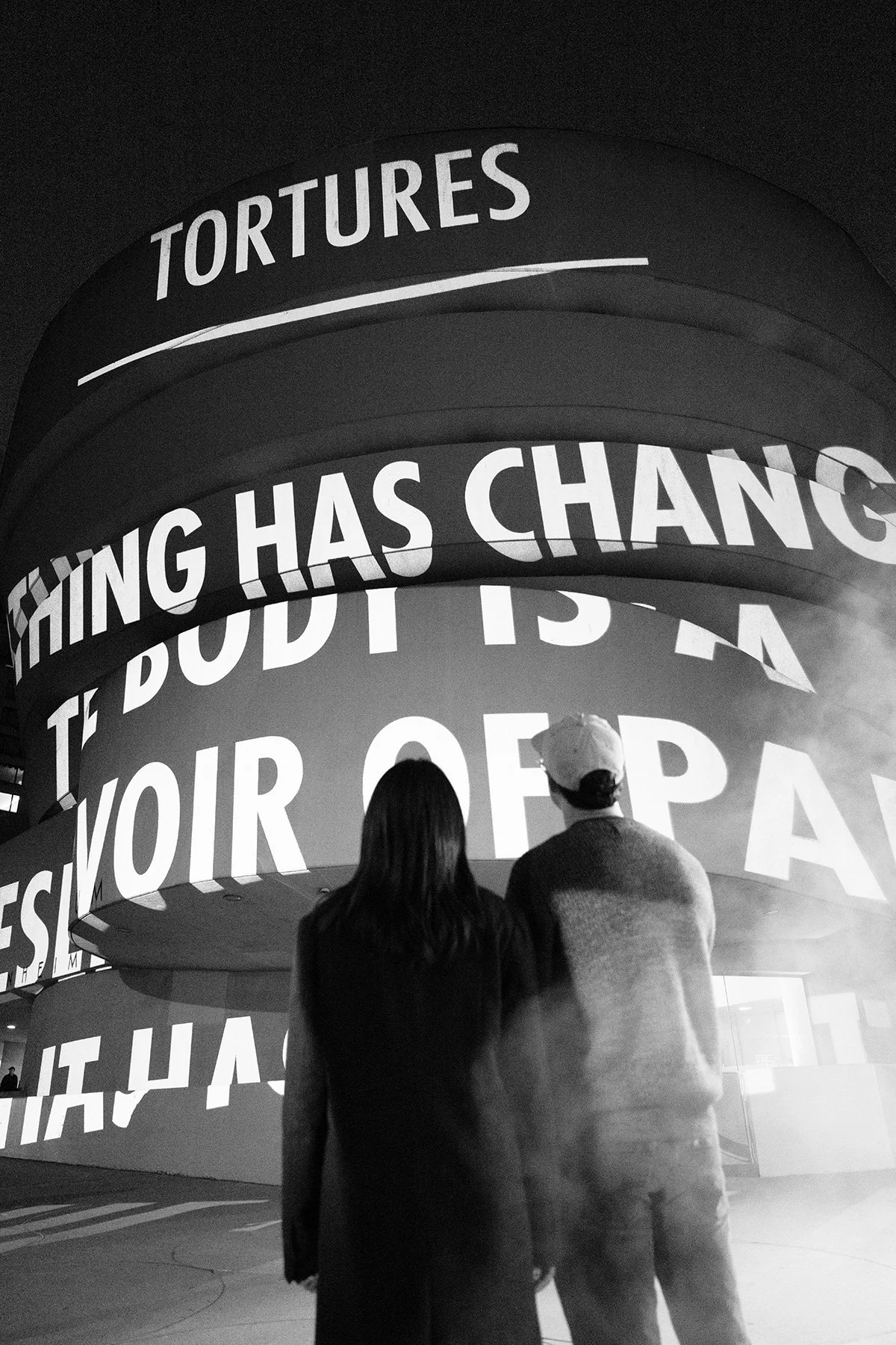 For The Guggenheim, 2008/2024
Light projection
Solomon R. Guggenheim Museum, New York
Text: “Tortures” from Map: Collected and Last Poems by Wisława Szymborska, © 1993 by the Wisława Szymborska Foundation, www.szymborska.org.pl. English translation b