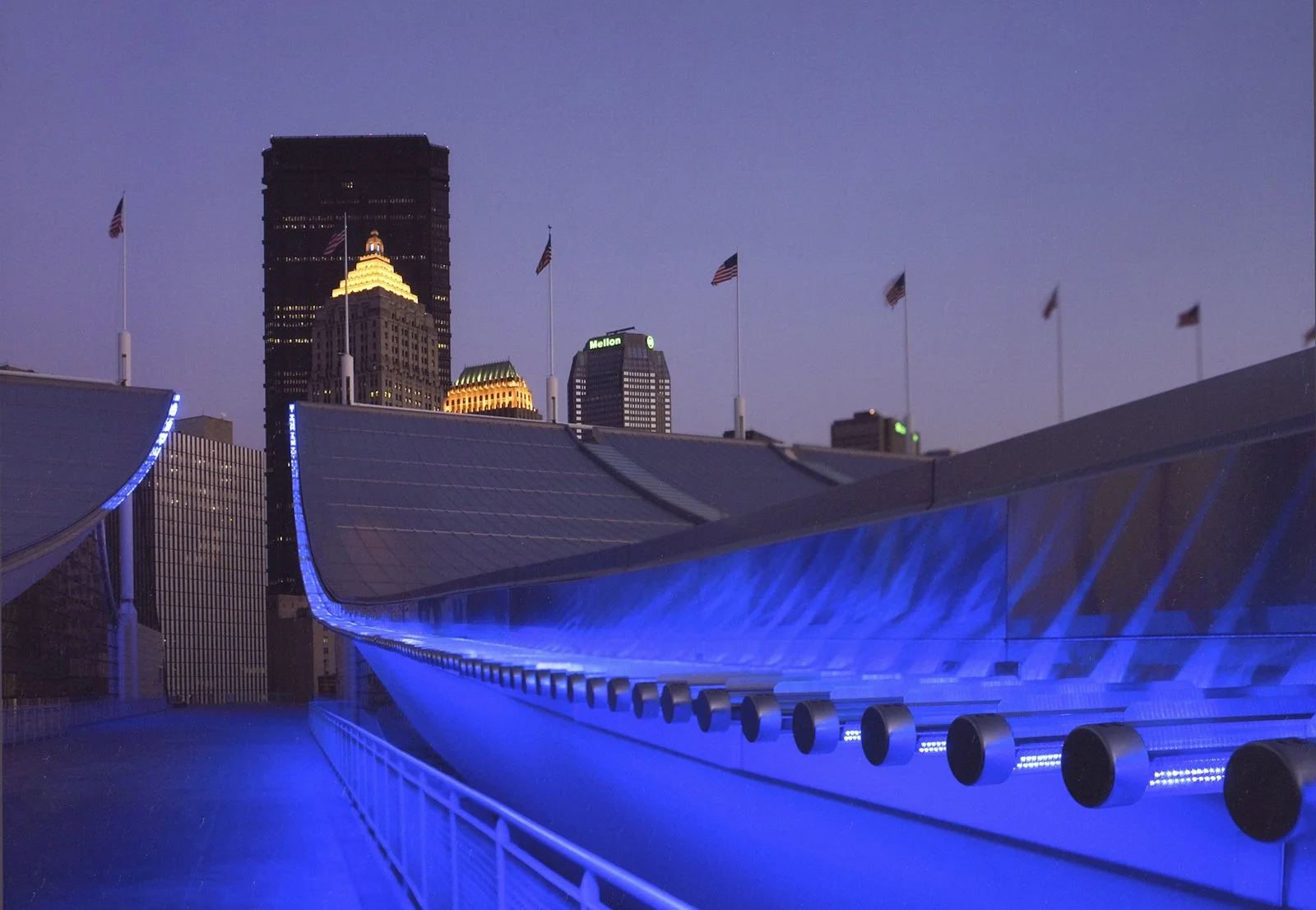 Site: David L. Lawrence Convention Center, Pittsburgh, Pennsylvania, USA
July 20, 2005–
Text: Out of This Furnace by Thomas Bell, © 1941 by the author. Used with permission of Curtis Brown Ltd. Damballah, Hiding Place, and Sent for You Yesterday by J