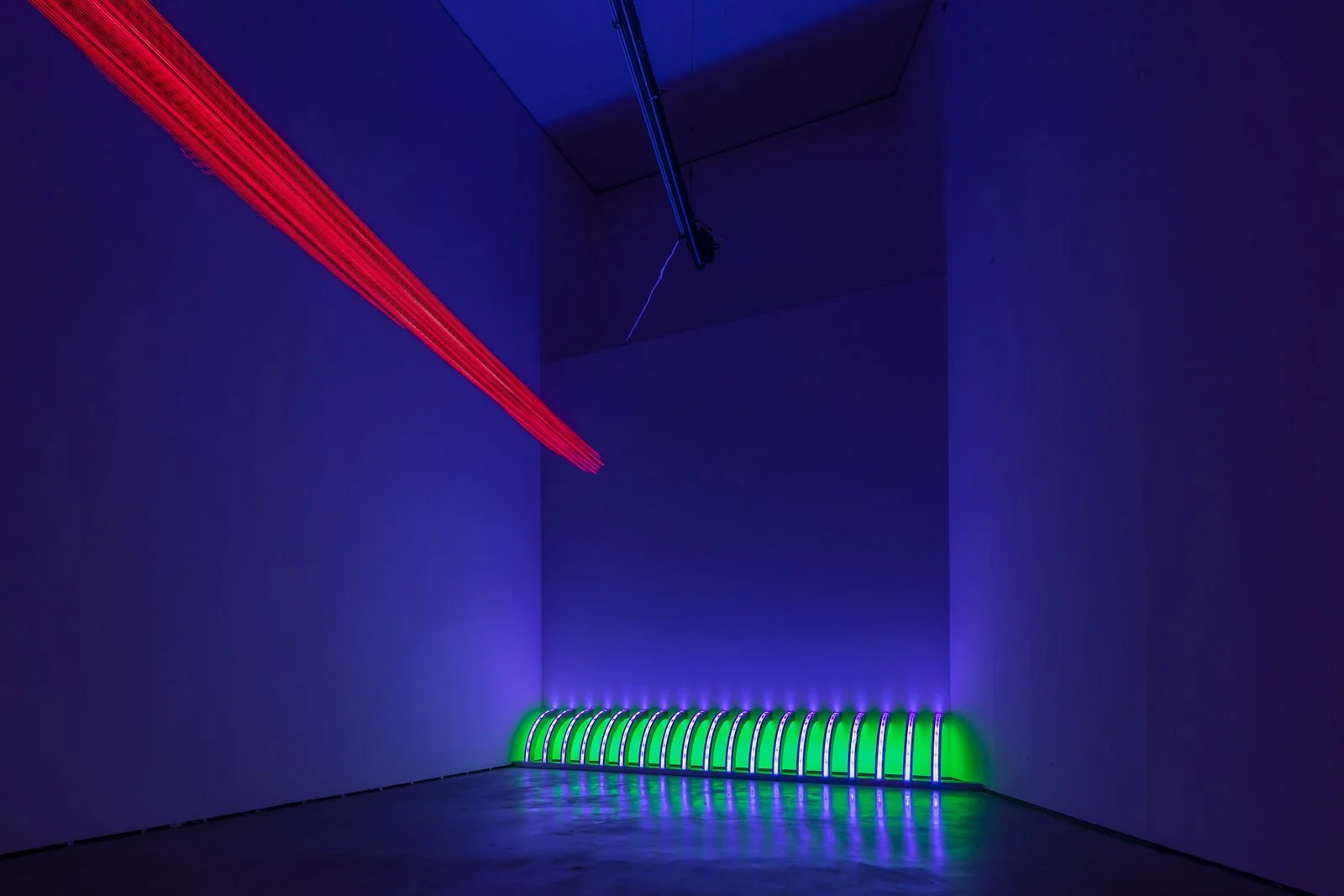 Purple, 2008
19 LED signs with blue, green, red & white diodes
58.3 x 5.25 x 5.8 in. / 148.1 x 13.3 x 14.8 cm, each
Text: Lustmord, 1993–95


I WOKE UP NAKED, 2018
LED sign with blue, green, & red diodes
5.5 x 141 x 5.5 in. / 14 x 358.1 x 14 cm
Text: