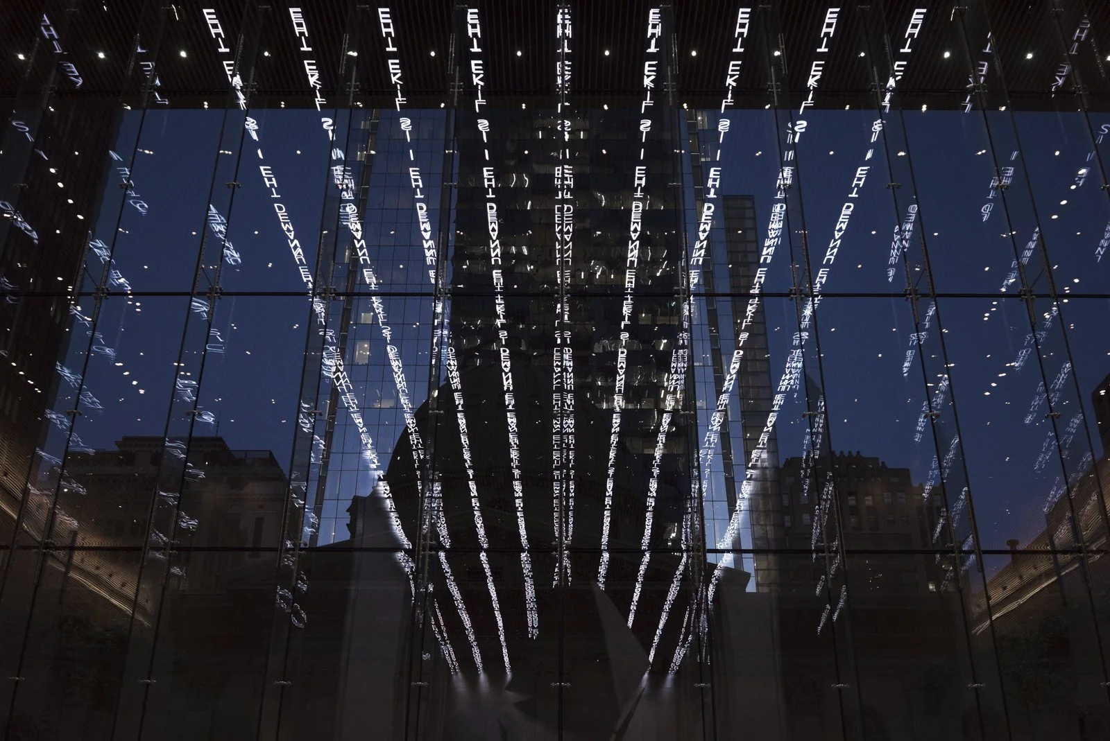 For Philadelphia, 2018
Text: “Likeness” from Girly Man, © 2006 by Charles Bernstein. Used with permission of the author.
Permanent installation: Comcast Technology Center, Philadelphia, Pennsylvania, USA
© 2018 Jenny Holzer, member Artists Rights Soc
