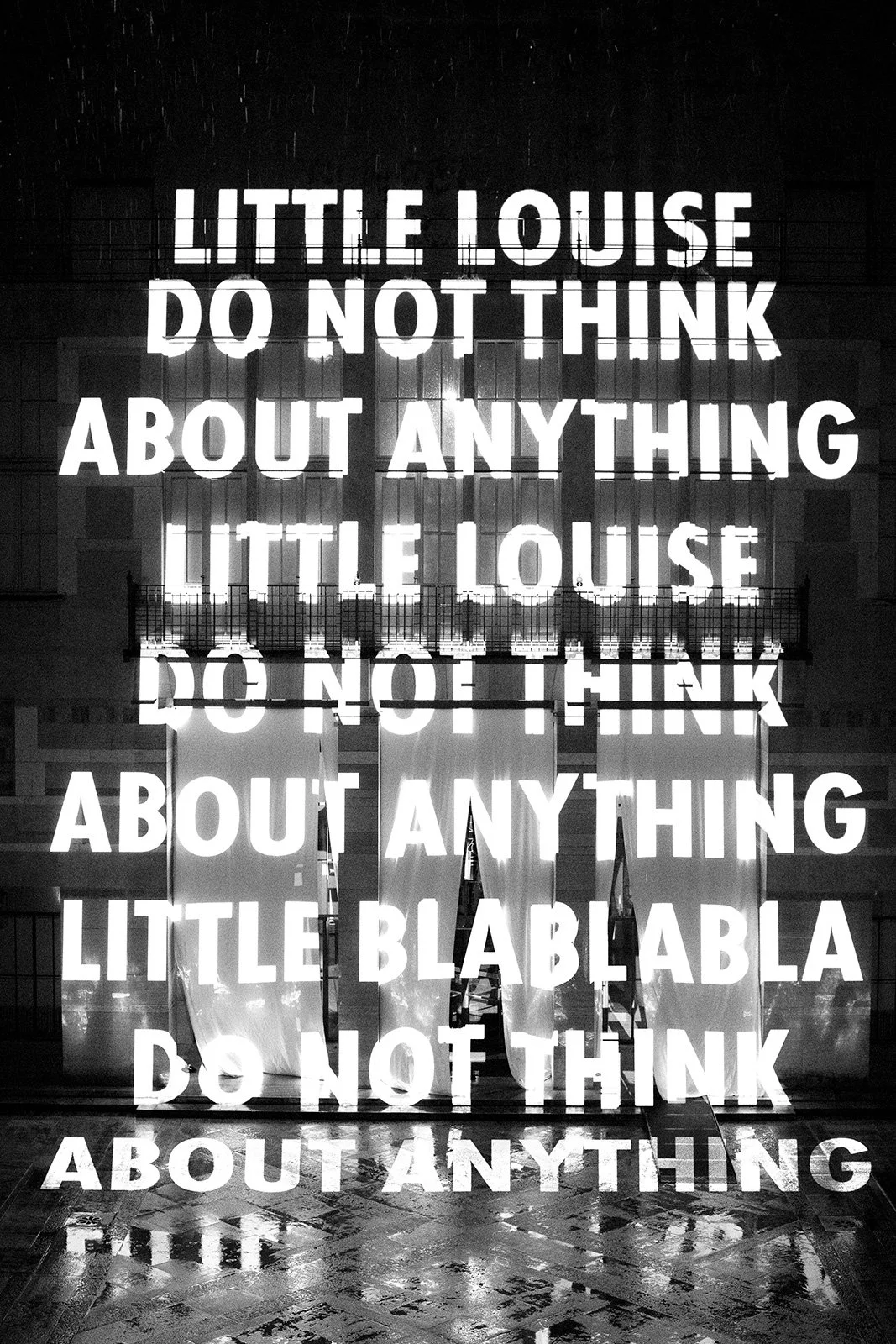LOUISE BOURGEOIS X JENNY HOLZER PROJECTIONS,2022
Light projection
Kunstmuseum Basel, Switzerland
Text: Excerpts from Louise Bourgeois’s personal writings, usedwith permission of the Louise Bourgeois Archive and © TheEaston Foundation / Licensed by VA