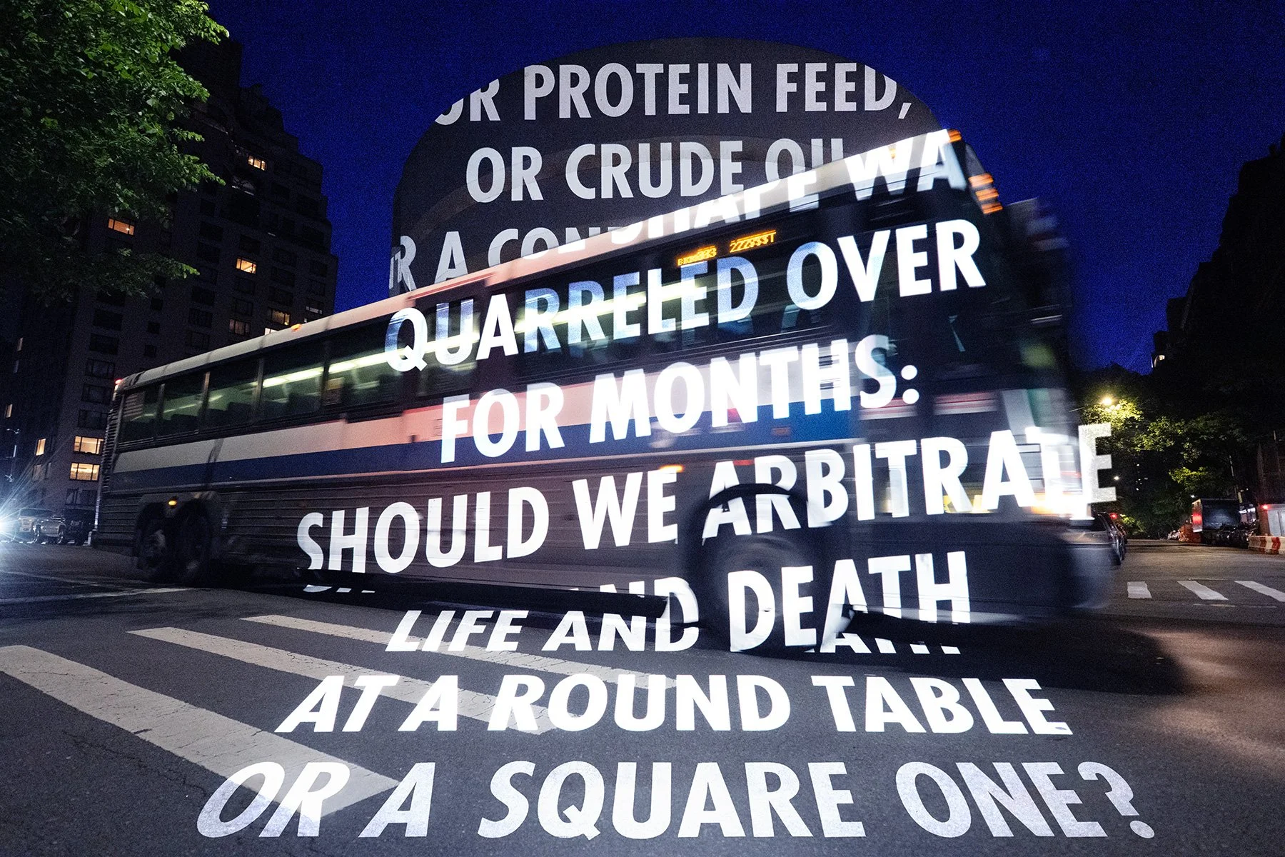 For The Guggenheim, 2008/2024
Light projection
Solomon R. Guggenheim Museum, New York
Text: “Children of Our Age” from Map: Collected and Last Poems by Wisława Szymborska, © 1993 by the Wisława Szymborska Foundation, www.szymborska.org.pl. English tr