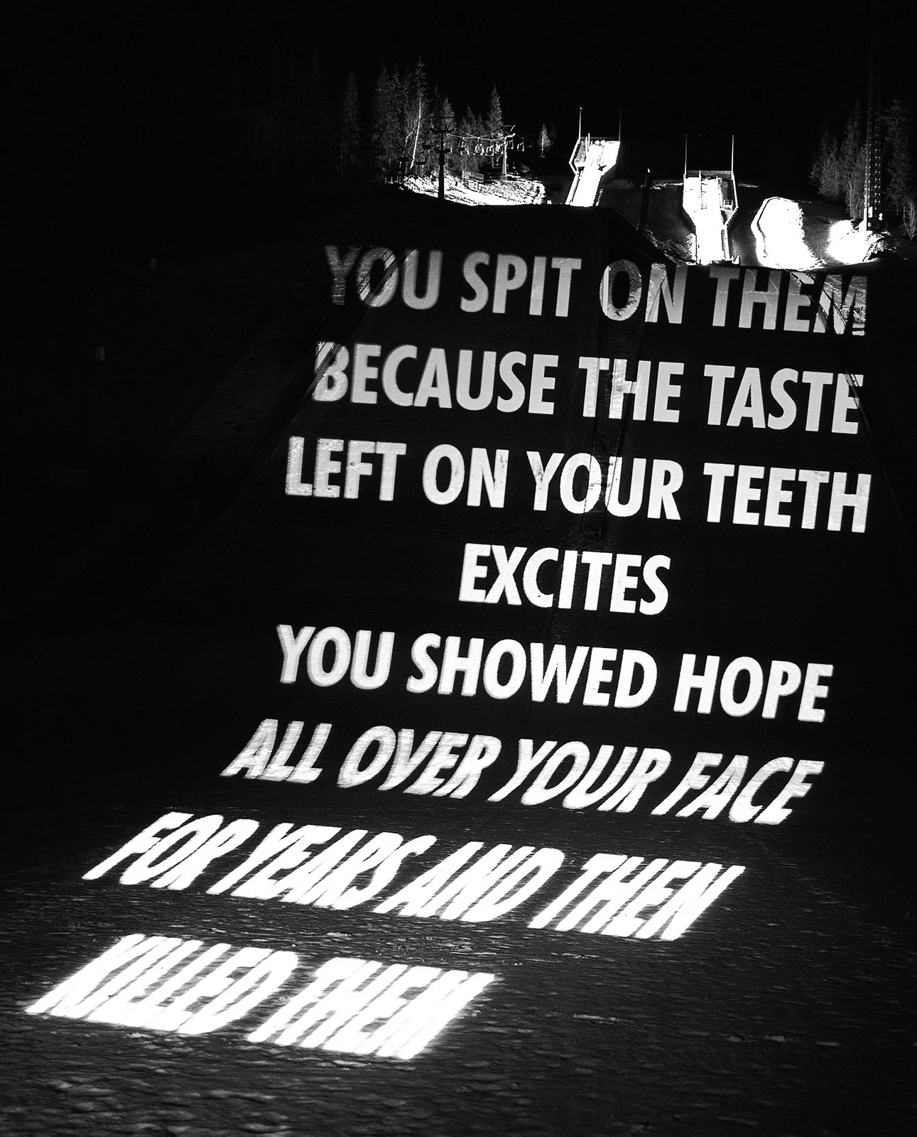 Site: Lysgårdsbakkene, Lillehammer, Norway
February 5, 2000
Text: Under a Rock, 1986
Projection: Charles Passarelli
Photo: Steinar Myhre