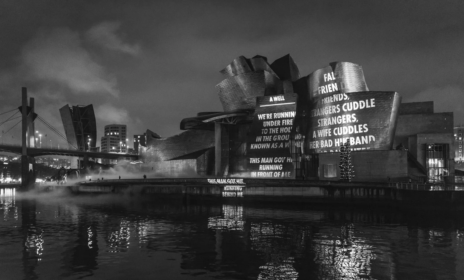 For Bilbao, 2019
Light projection
Museo Guggenheim Bilbao, Spain
Text: “A Well” and “Waiting for the Bomb in the Air Shelter” from Building the Barricade by Anna Świrszczyńska, English translation by Piotr Florczyk, © 2016 by the translator. Used wit