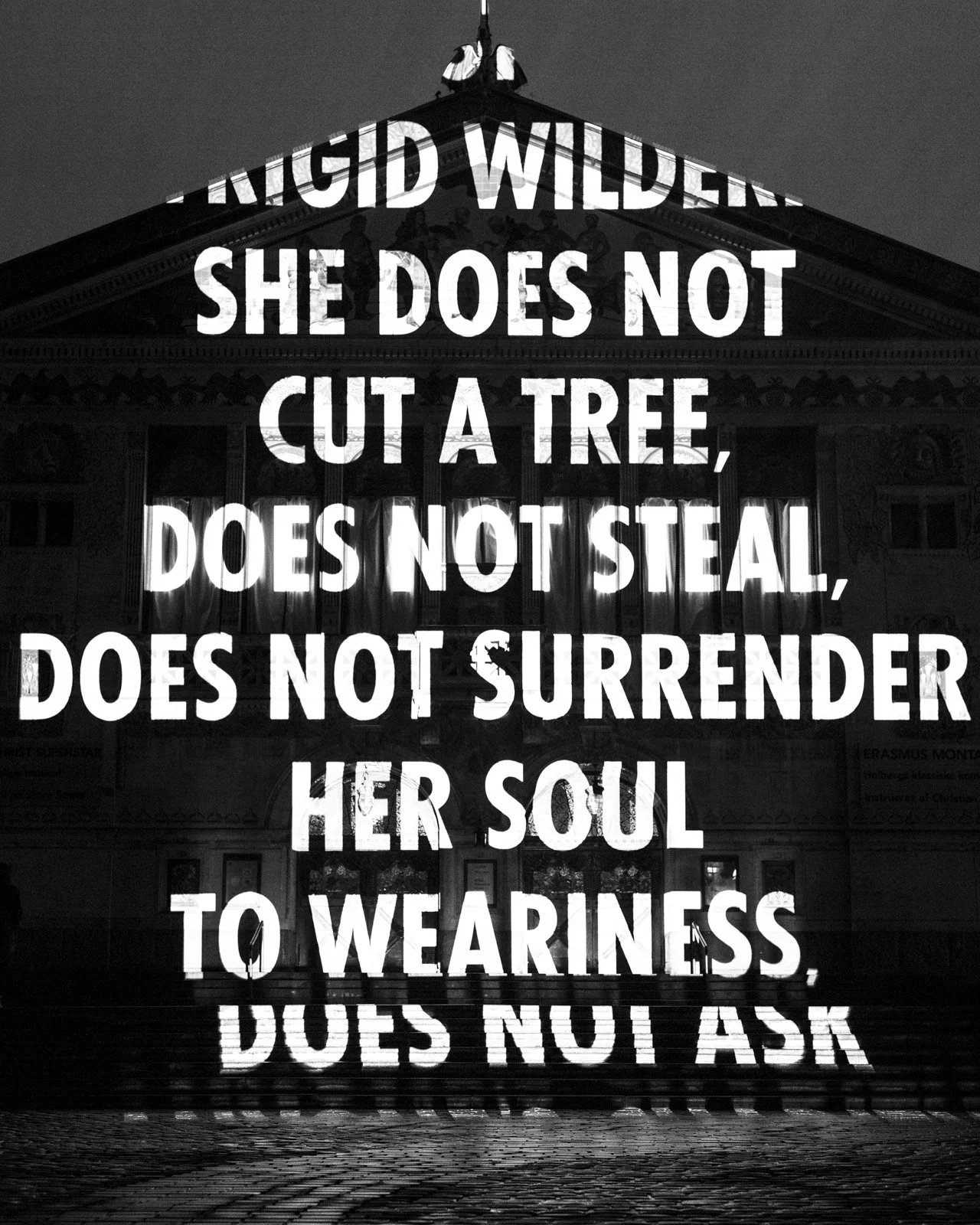 Site: Aarhus Theatre, Aarhus, Denmark
February 25 – March 6, 2017
Text: “When I Am Overcome by Weakness” by Najat Abdul Samad, © 2013 by the author. English translation by Ghada Alatrash, © 2013 by the translator. Used with permission of the author a