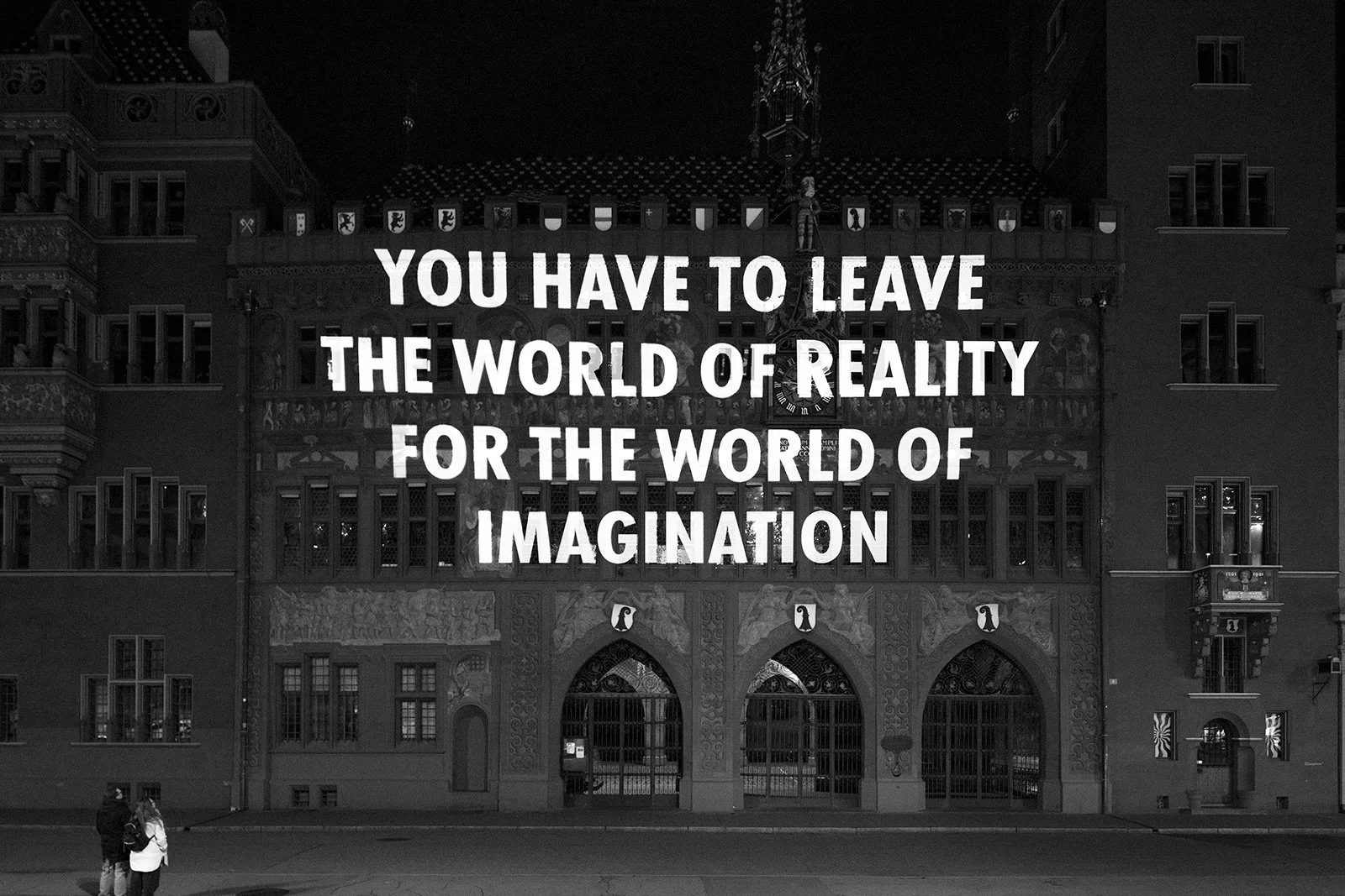 LOUISE BOURGEOIS X JENNY HOLZER PROJECTIONS,2022
Light projection
Rathaus, Basel, Switzerland
Text: Excerpts from Louise Bourgeois’s personal writings, usedwith permission of the Louise Bourgeois Archive and © TheEaston Foundation / Licensed by VAGA 