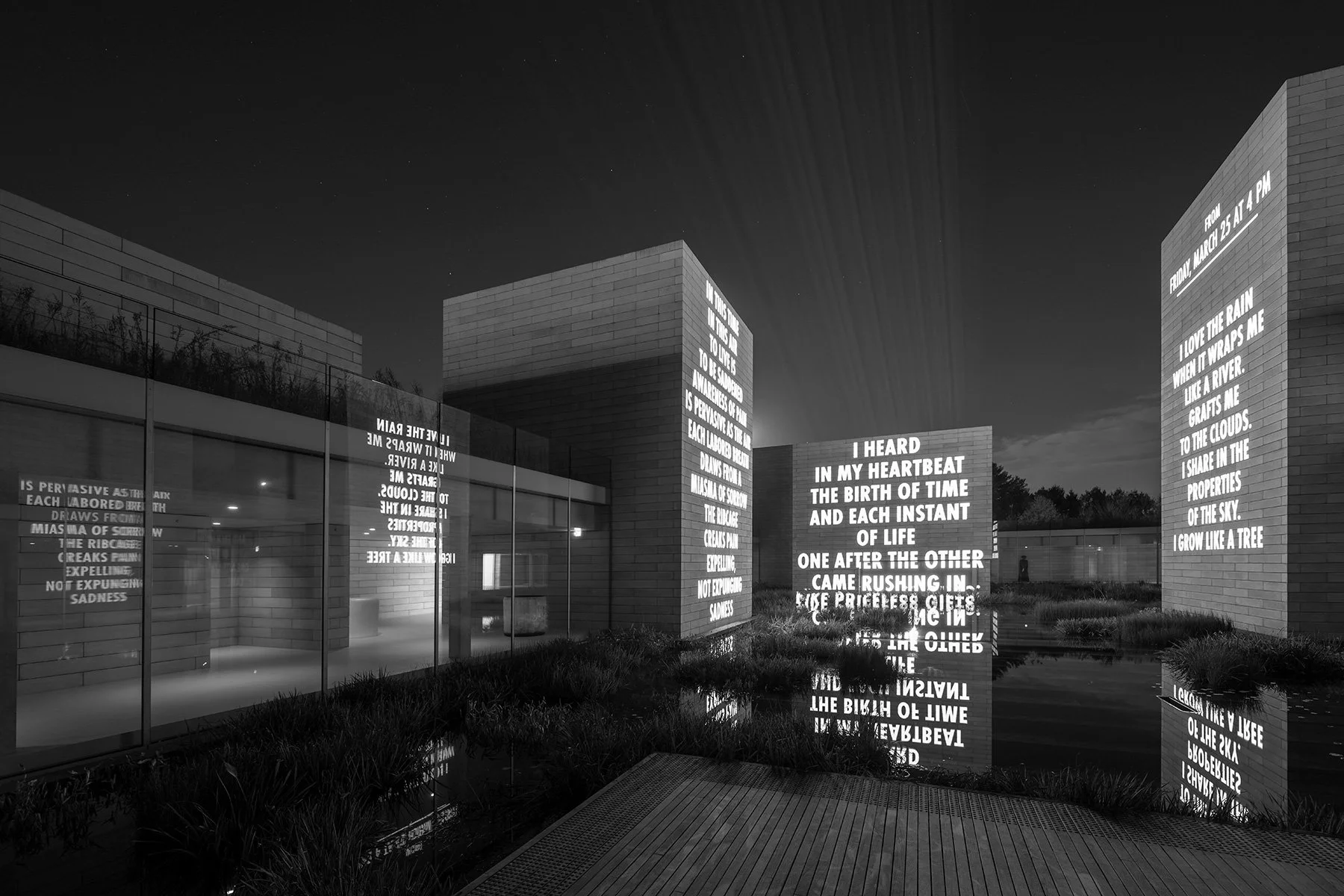 what you love, 2025
Light Projection
Glenstone Museum, Potomac, Maryland, USA
Text: “Priceless Gifts” from Talking to My Body by Anna Świrszczyńska, English translation by Czesław Miłosz and Leonard Nathan, © 1996 by Ludmiła Adamska-Orłowska, The Est