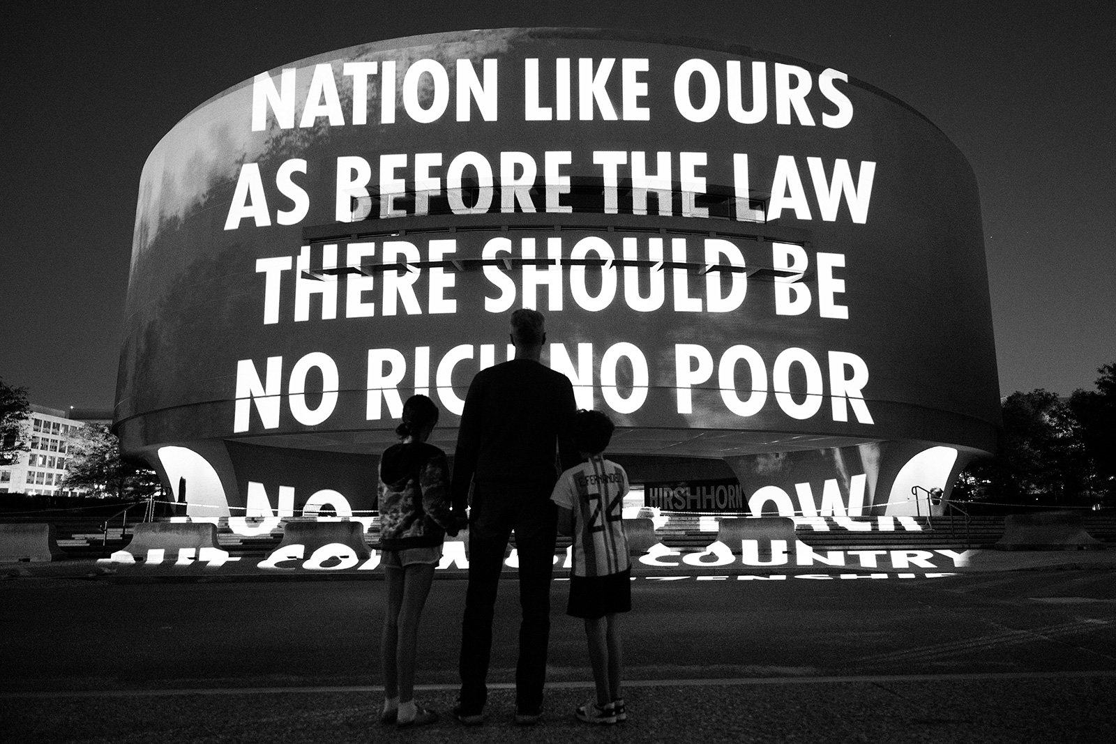 THE PEOPLE, 2023
Light projection
Hirshhorn Museum and Sculpture Garden, Washington, DC
Text: Frederick Douglass, letter to William F. Gable, February 24, 1882.
© 2023 Jenny Holzer, member Artists Rights Society (ARS), NY
Photo: Filip Wolak