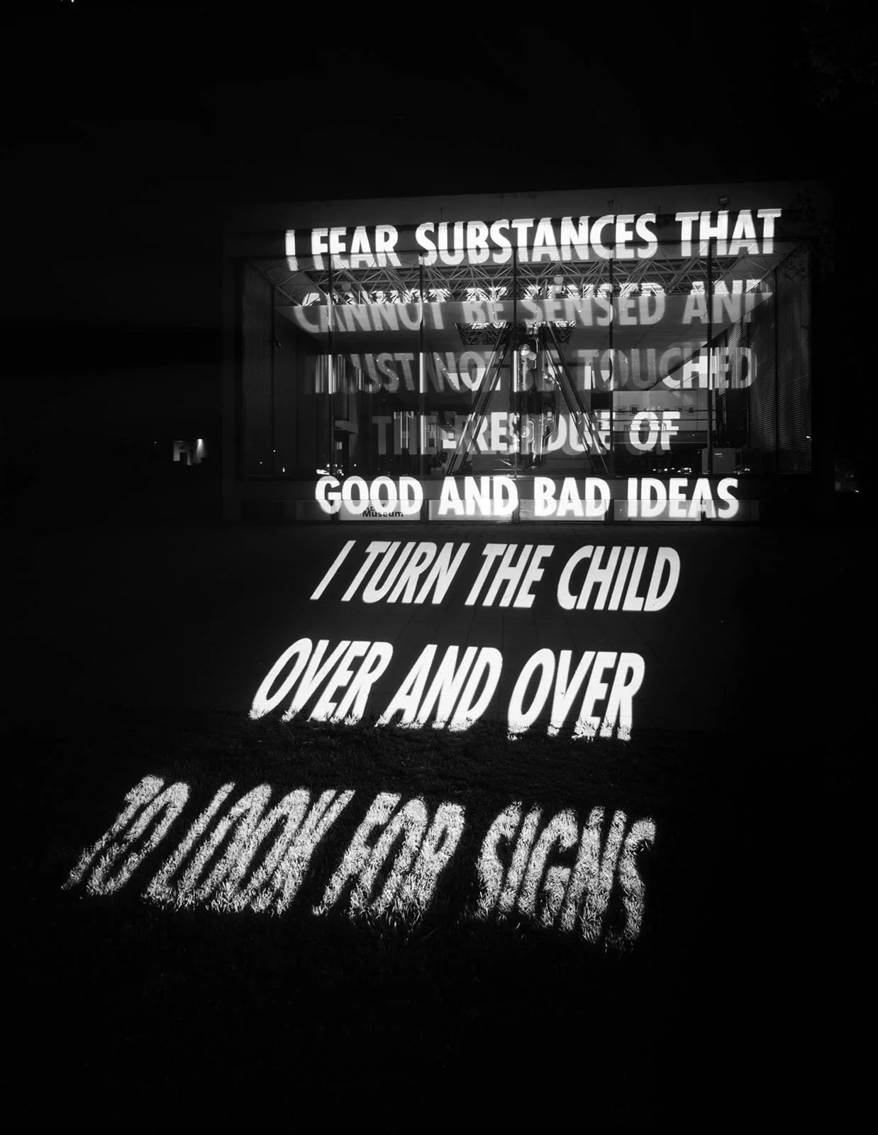 Site: Wihelm Lehmbruck Museum, Duisburg, Germany
April 25, 2004
Text: Inflammatory Essays, 1979–82
Projection: FX Productions; Charles Passarelli
Photo: Attilio Maranzano