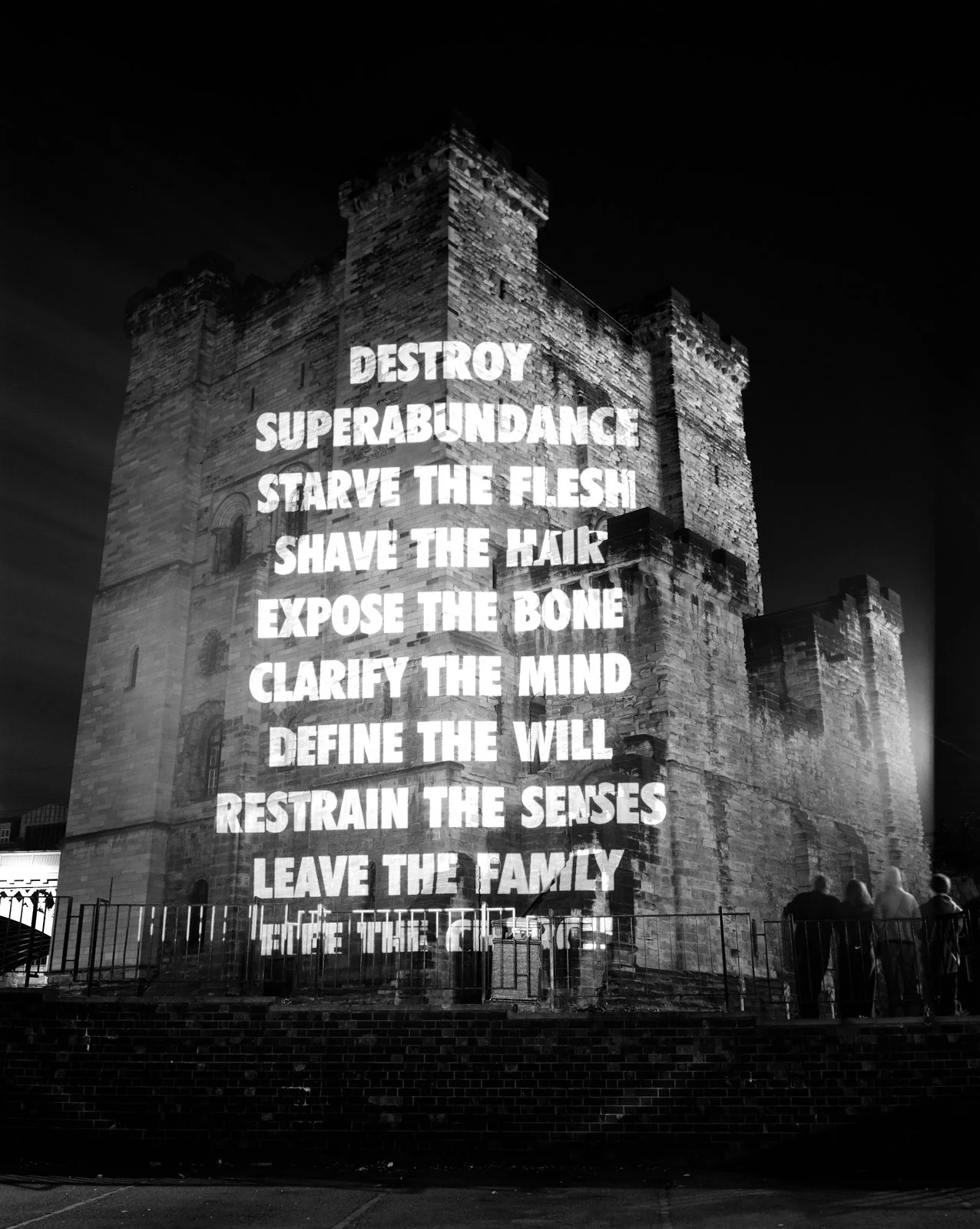 Site: Castle Keep, Newcastle, United Kingdom
October 26, 2000
Text: Inflammatory Essays, 1979–82
Projection: FX Productions; Charles Passarelli
Photo: Attilio Maranzano